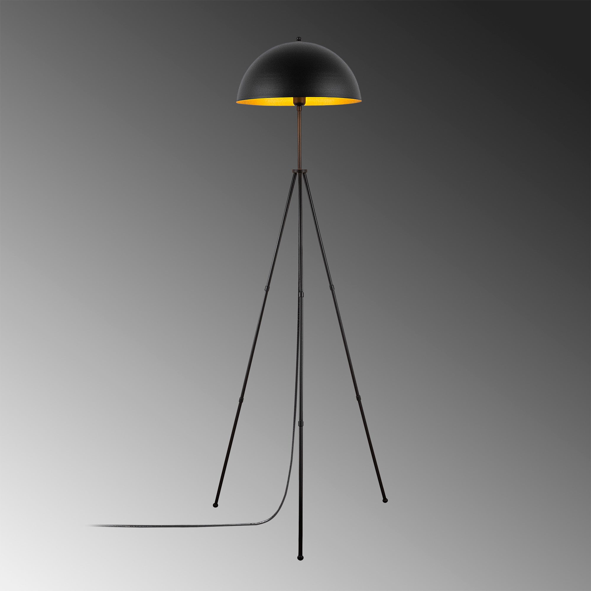 Candeeiro de Pé industrial escandinava, corpo de metal preto, 170 cm de altura, cúpula de 50 x 50 cm, soquete E27, cabo de 350 cm, iluminação elegante e funcional para casa