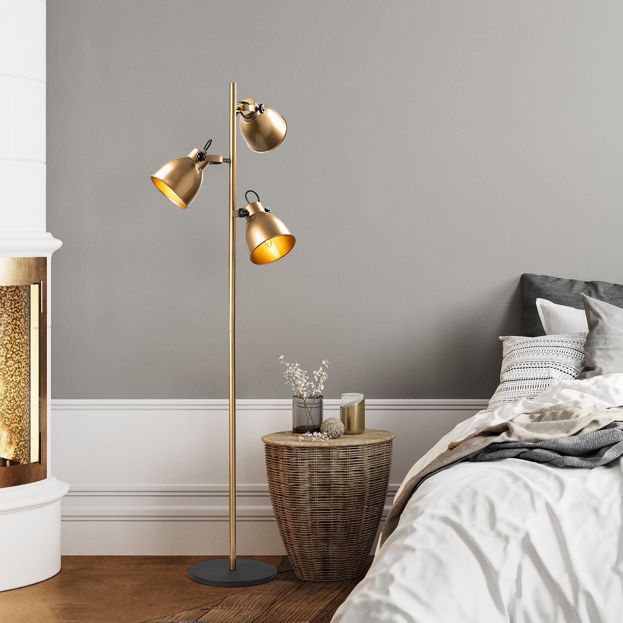 Candeeiro de Pé Elegante Dourada, Corpo em Metal, 37 x 37 x 162 cm | Abajur de Ø16 cm, Cabo de 250 cm, Interruptor Liga/Desliga | Iluminação Elegante para Decoração Moderna, IP20