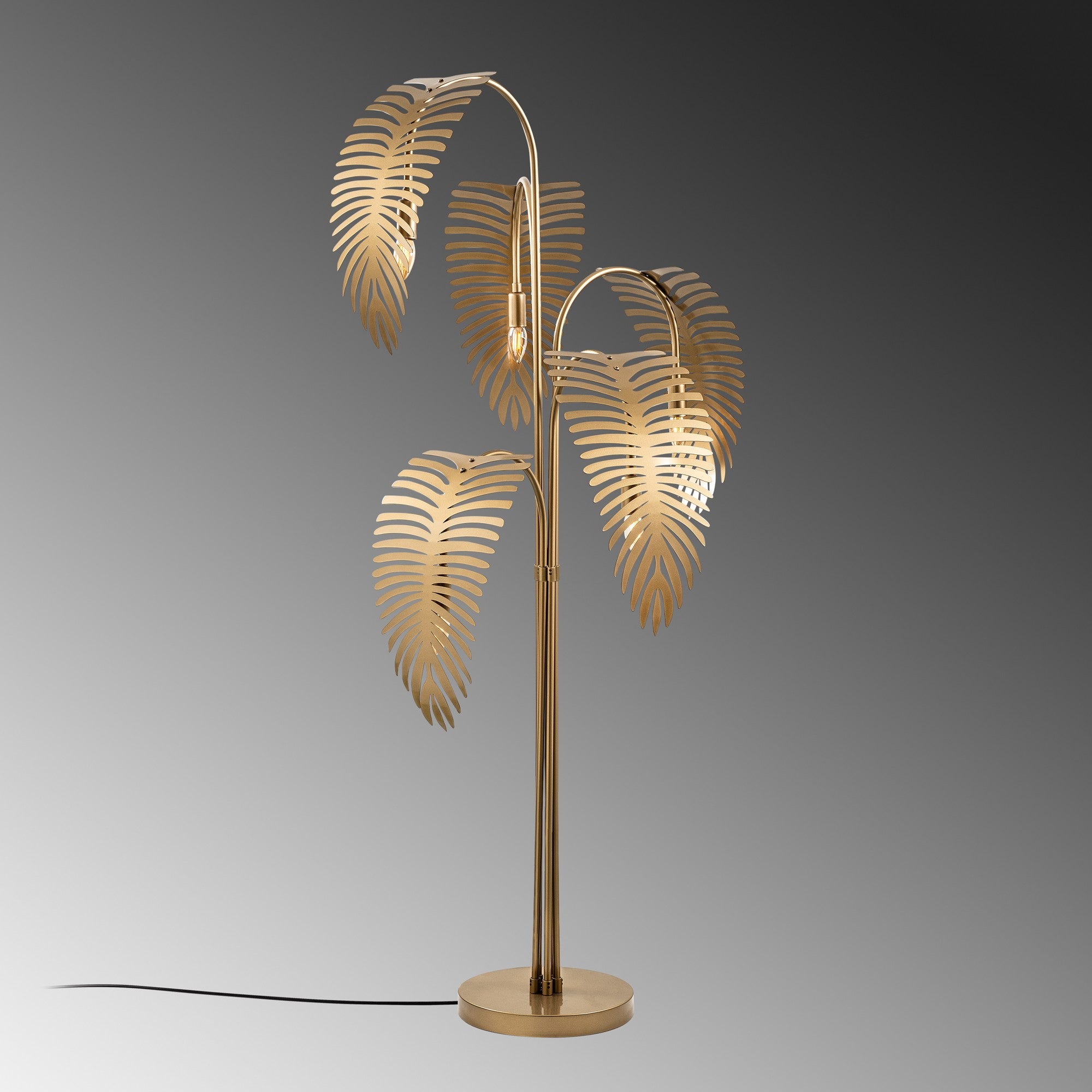 Candeeiro de Pé Elegante Dourada, Corpo de Metal, 71 x 71 x 157 cm | 5 Soquetes E14, Cabo de 250 cm, Interruptor Liga/Desliga | Iluminação Elegante para Decoração Moderna