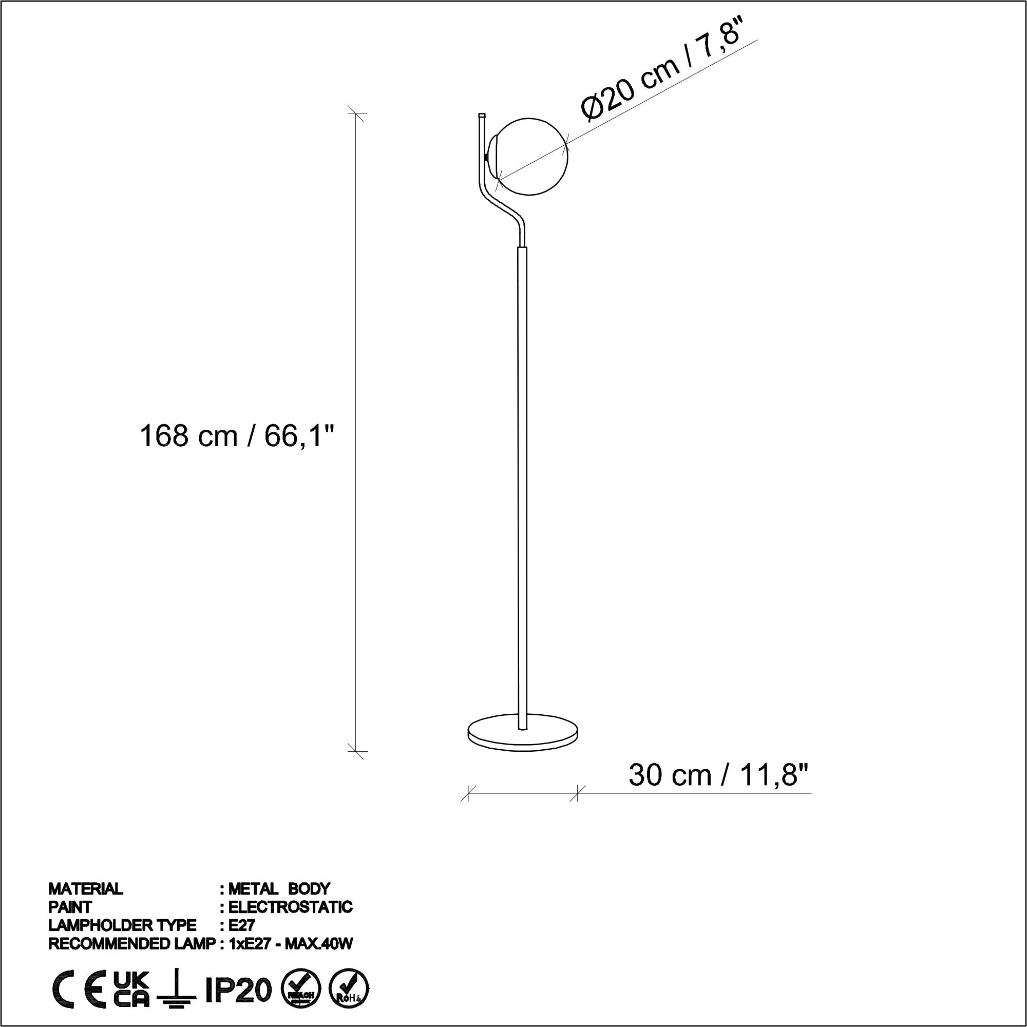 Candeeiro de Pé Elegante Dourada, Corpo de Metal, 30 x 30 x 168 cm | Base de Ø20 cm, Cabo de 250 cm, Interruptor Liga/Desliga | Iluminação Elegante para Decoração Moderna