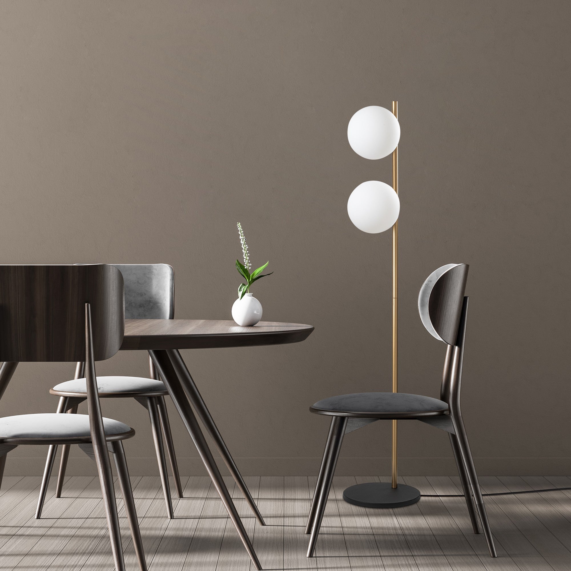 Candeeiro de Pé Elegante Dourada, Corpo em Metal, 30 x 30 x 155 cm | 2 Soquetes E27, 40 W Máx., Cabo de 250 cm, Interruptor Liga/Desliga | Iluminação Elegante para Espaços Modernos