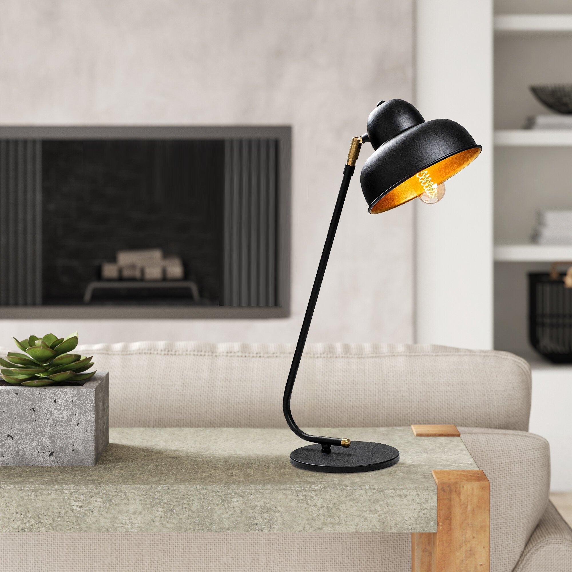 Candeeiro de Mesa industrial escandinava, corpo de ferro preto, 20 x 35 cm, altura 59 cm, soquete E27 máx. 40 W, iluminação elegante e funcional para espaços modernos
