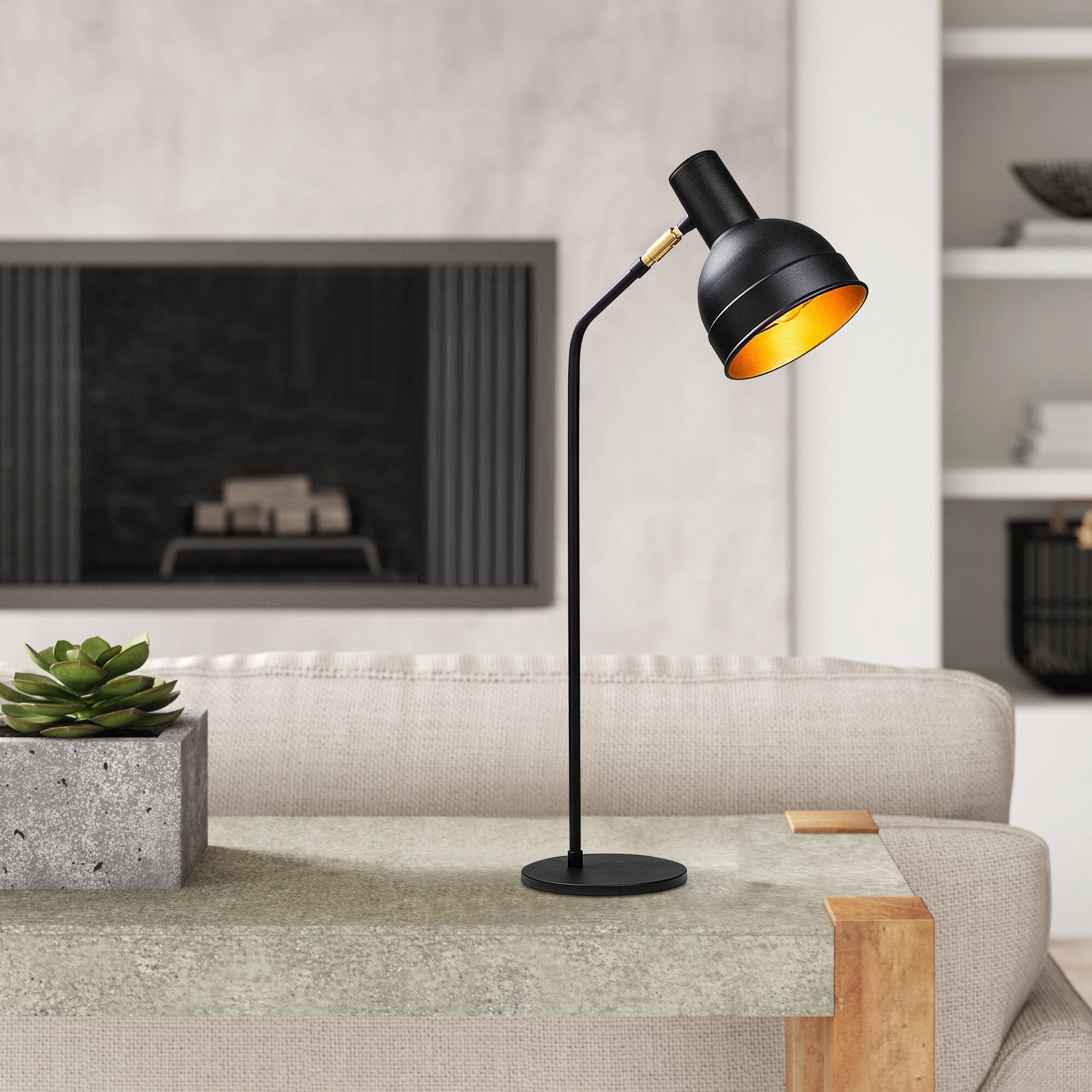 Candeeiro de Mesa industrial escandinava, corpo de metal preto, 17 x 37 cm, altura 76 cm, E27 máx. 40 W, iluminação elegante e funcional para espaços modernos