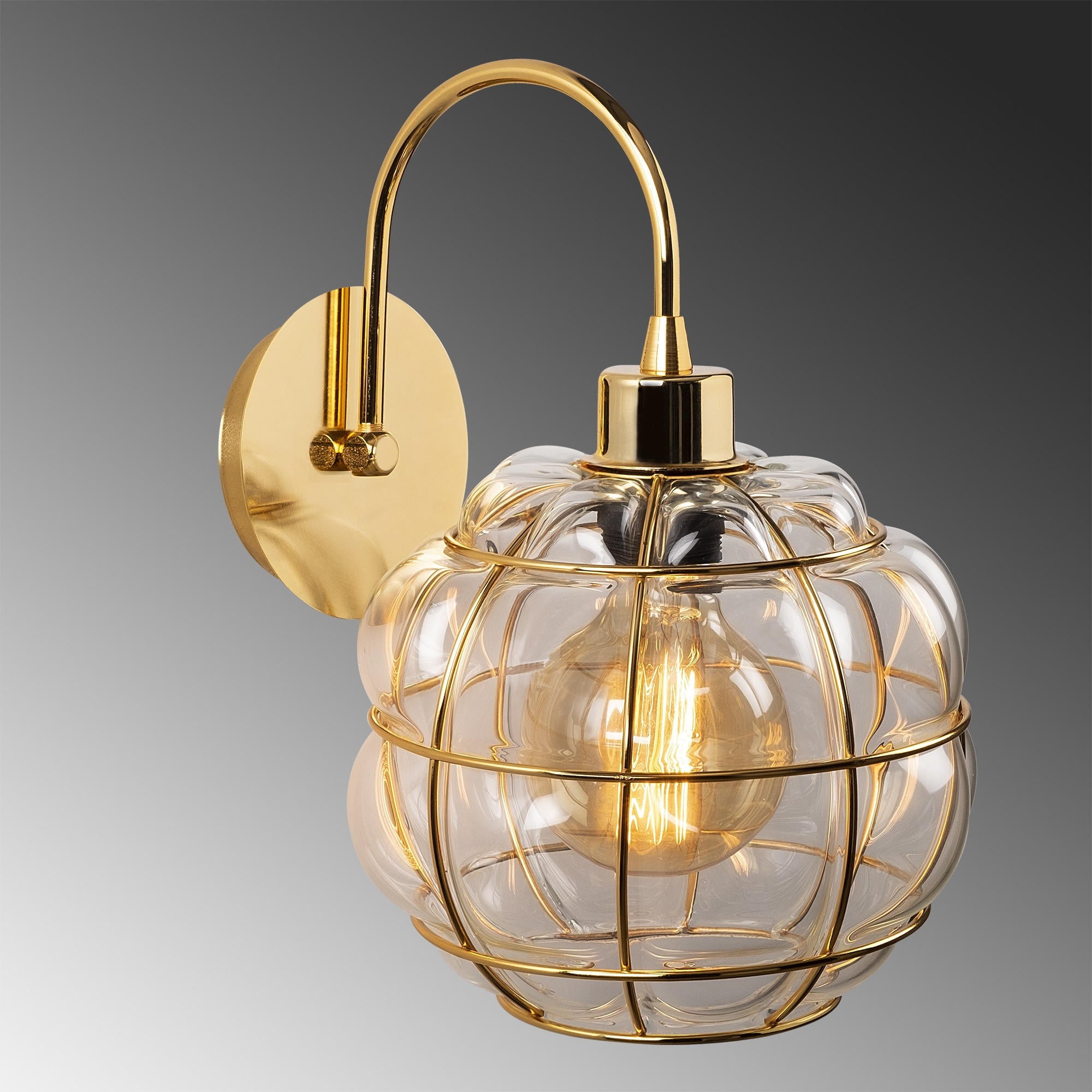 Candeeiro de Parede dourada glamorosa, corpo de metal, 23 x 27 cm, altura: 30 cm, soquete E27, potência máxima de 40 W, design elegante para hotéis e espaços modernos, classificação IP20