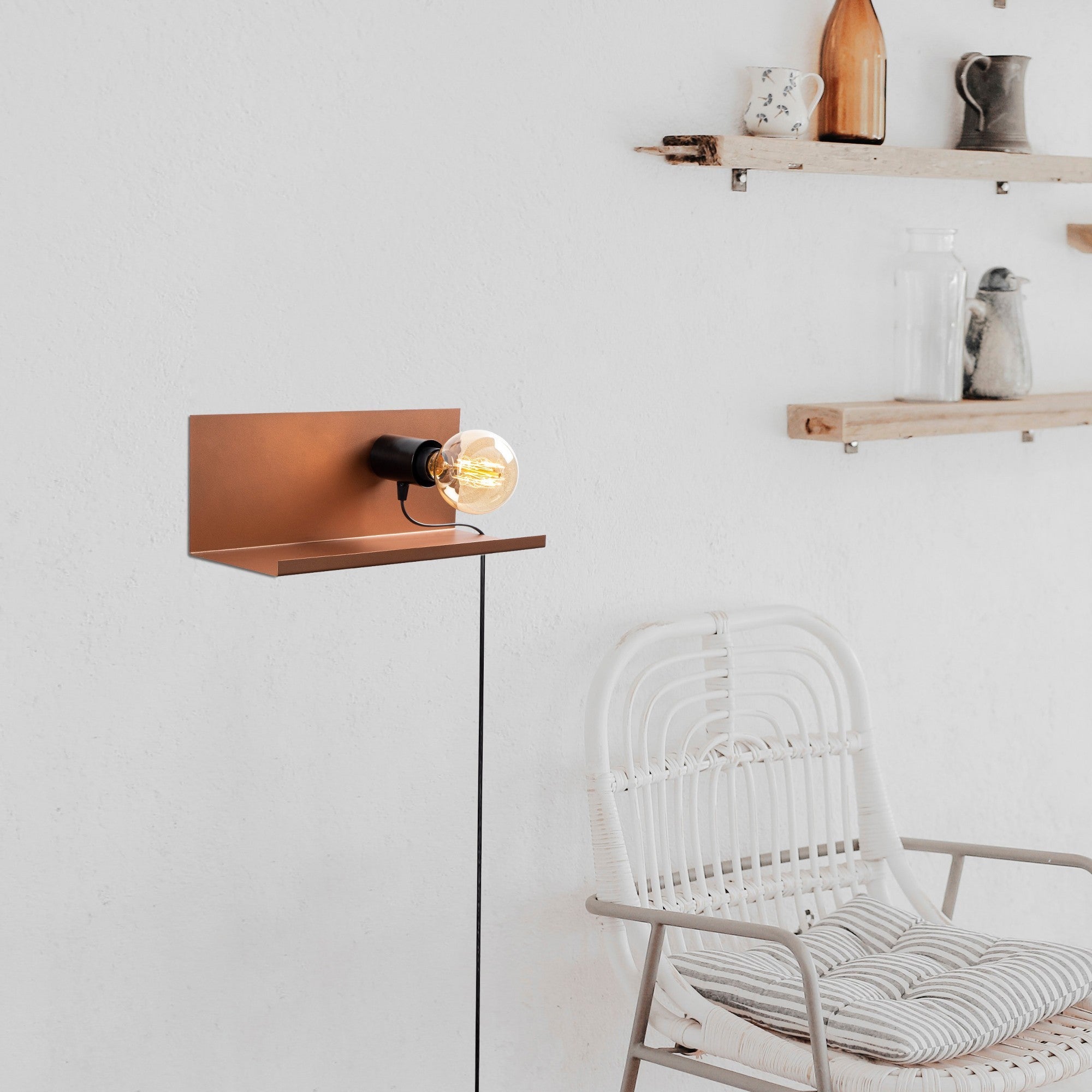 Candeeiro de Parede elegante em cobre, corpo de metal, 40 x 15 x 15 cm | Soquete E27, máx. 40 W | Classificação IP20, plugável | Perfeito para decoração e ambientação de casa moderna