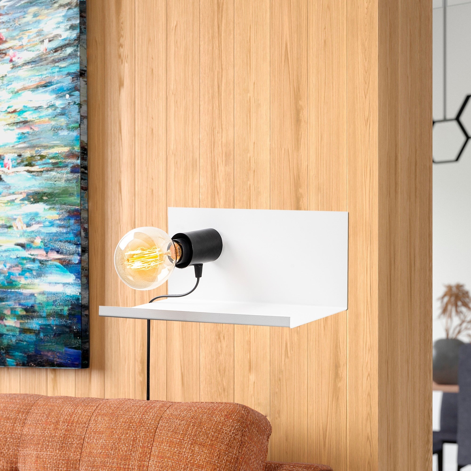 Candeeiro de Parede branca elegante, corpo de metal, 40 x 15 x 15 cm | Soquete E27, máx. 40 W | Classificação IP20, plugável | Perfeito para decoração e iluminação de casa moderna