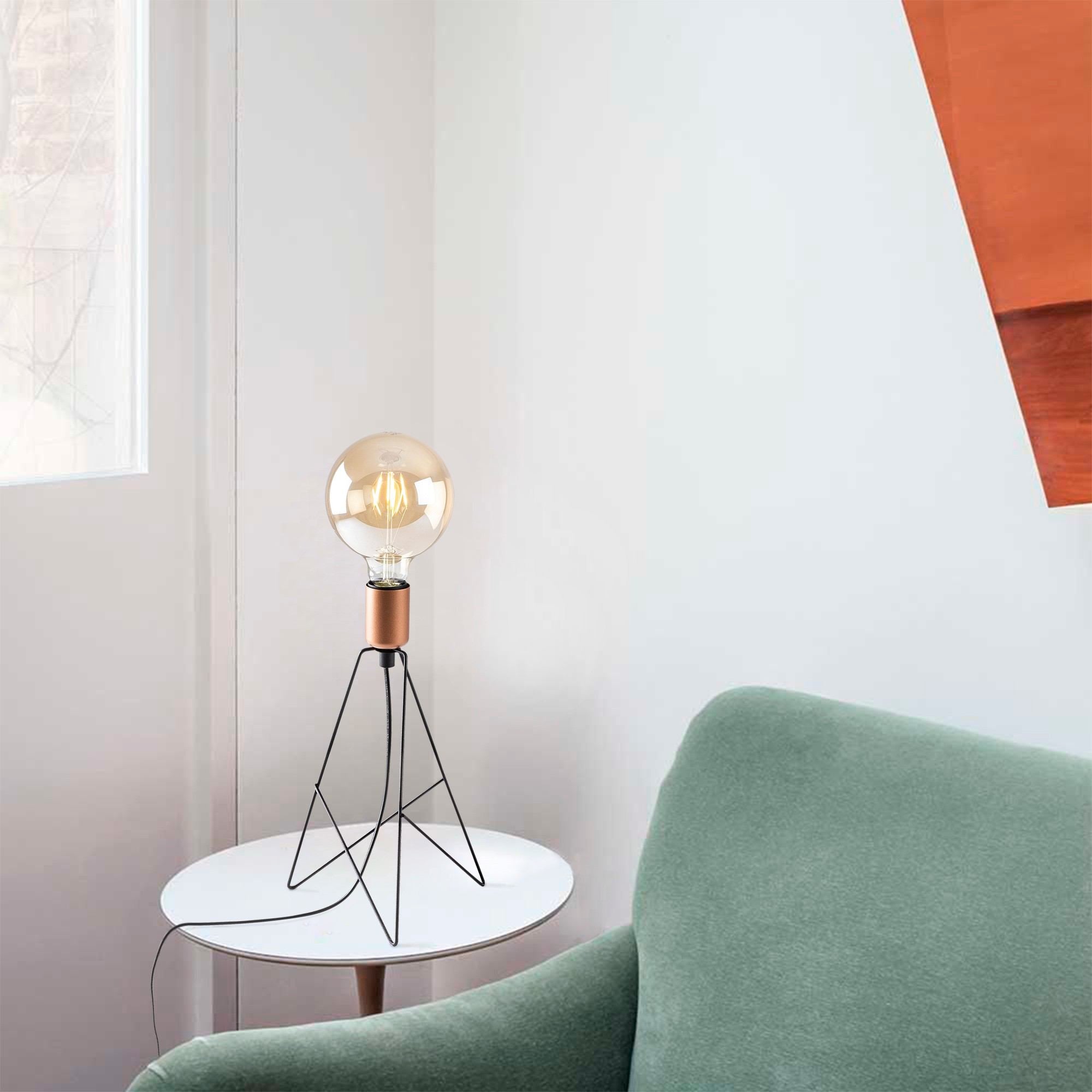 Candeeiro de Mesa Glamourosa, Preta e Cobre, 21 x 21 cm, Altura: 35 cm | Corpo em Ferro, Soquete E27 Máx. 40 W, Cabo de 150 cm | Iluminação Elegante para Espaços Modernos