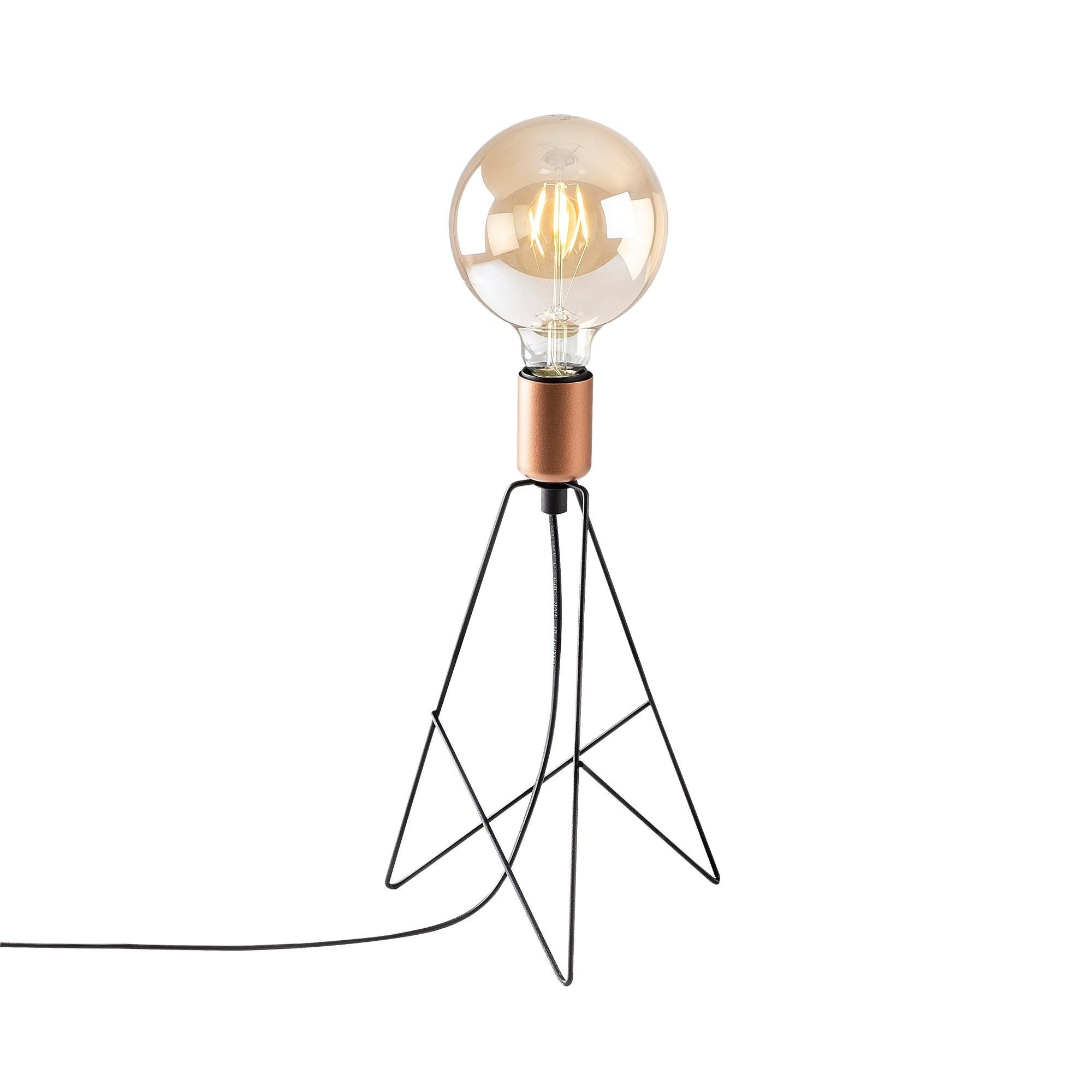 Candeeiro de Mesa Glamourosa, Preta e Cobre, 21 x 21 cm, Altura: 35 cm | Corpo em Ferro, Soquete E27 Máx. 40 W, Cabo de 150 cm | Iluminação Elegante para Espaços Modernos