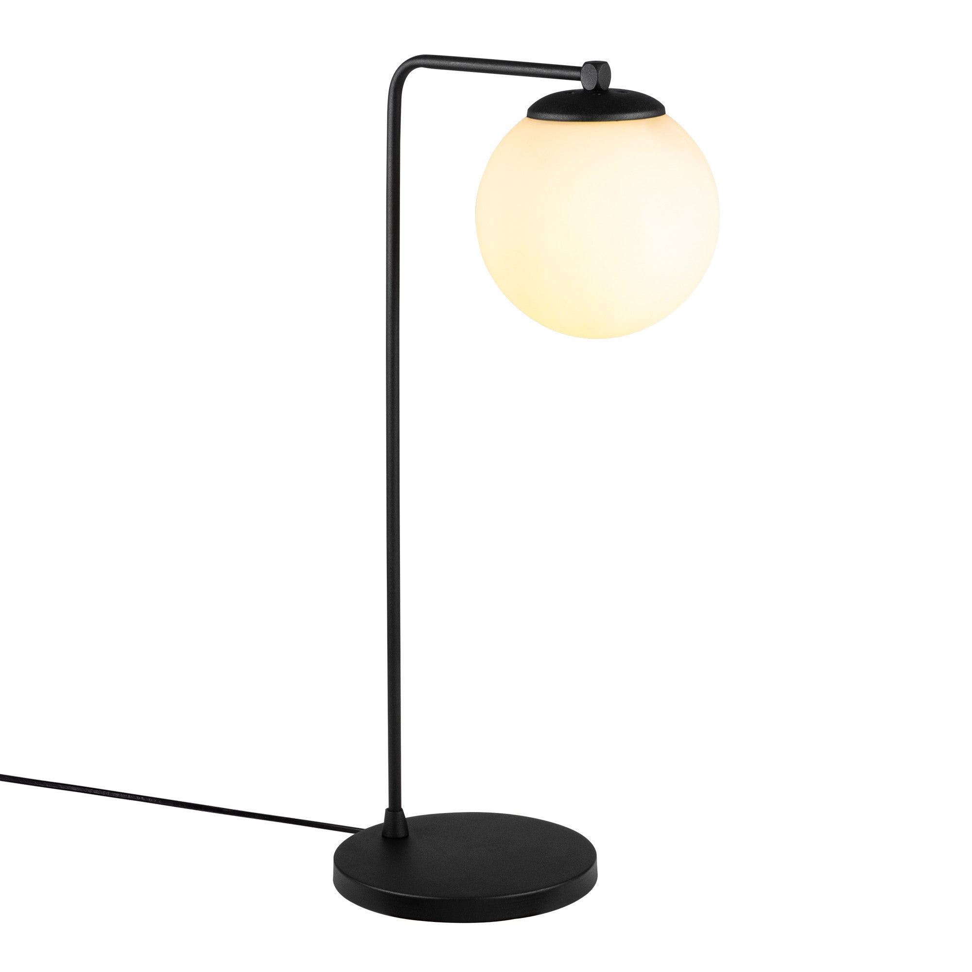 Candeeiro de Mesa Industrial Escandinava, Corpo em Metal Preto, 55 cm de Altura, Tampa de Vidro, Soquete E27, Cabo de 250 cm | Iluminação Elegante para Espaços Modernos