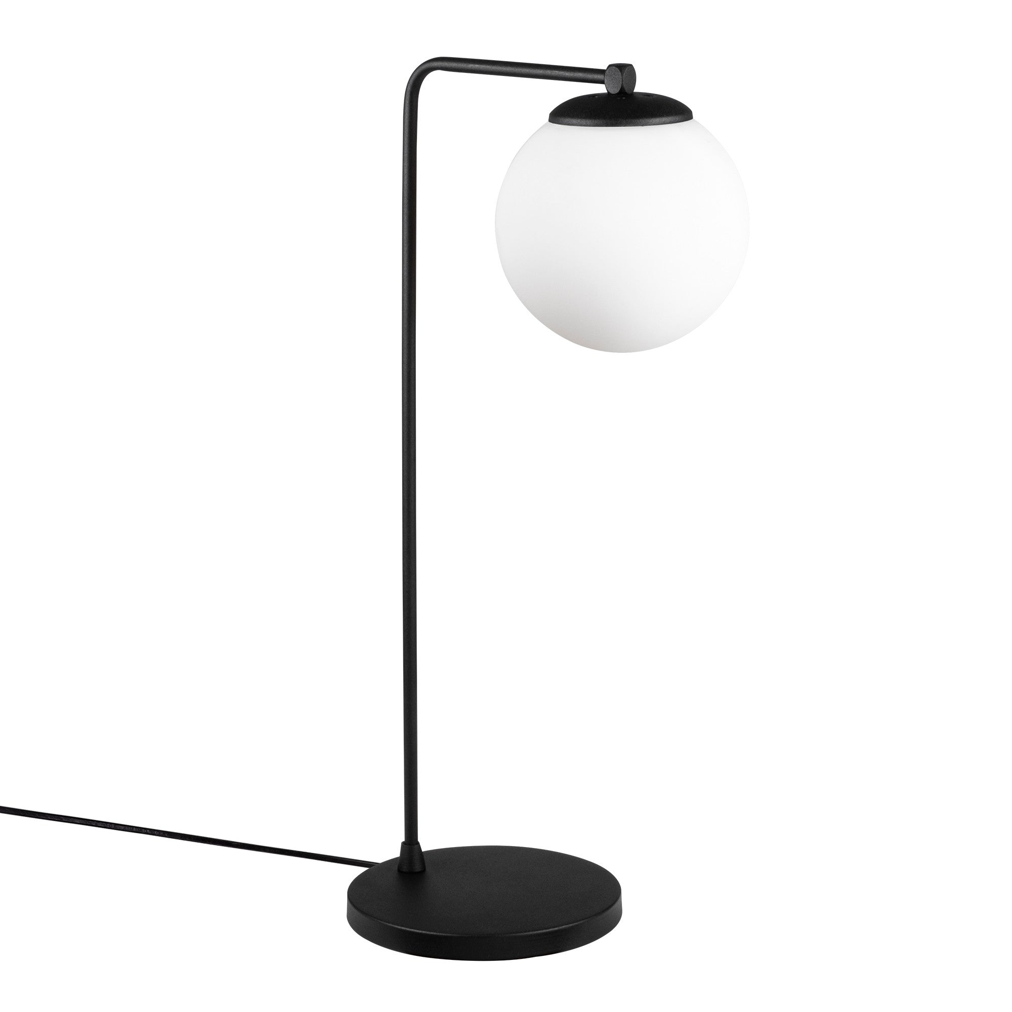 Candeeiro de Mesa Industrial Escandinava, Corpo em Metal Preto, 55 cm de Altura, Tampa de Vidro, Soquete E27, Cabo de 250 cm | Iluminação Elegante para Espaços Modernos