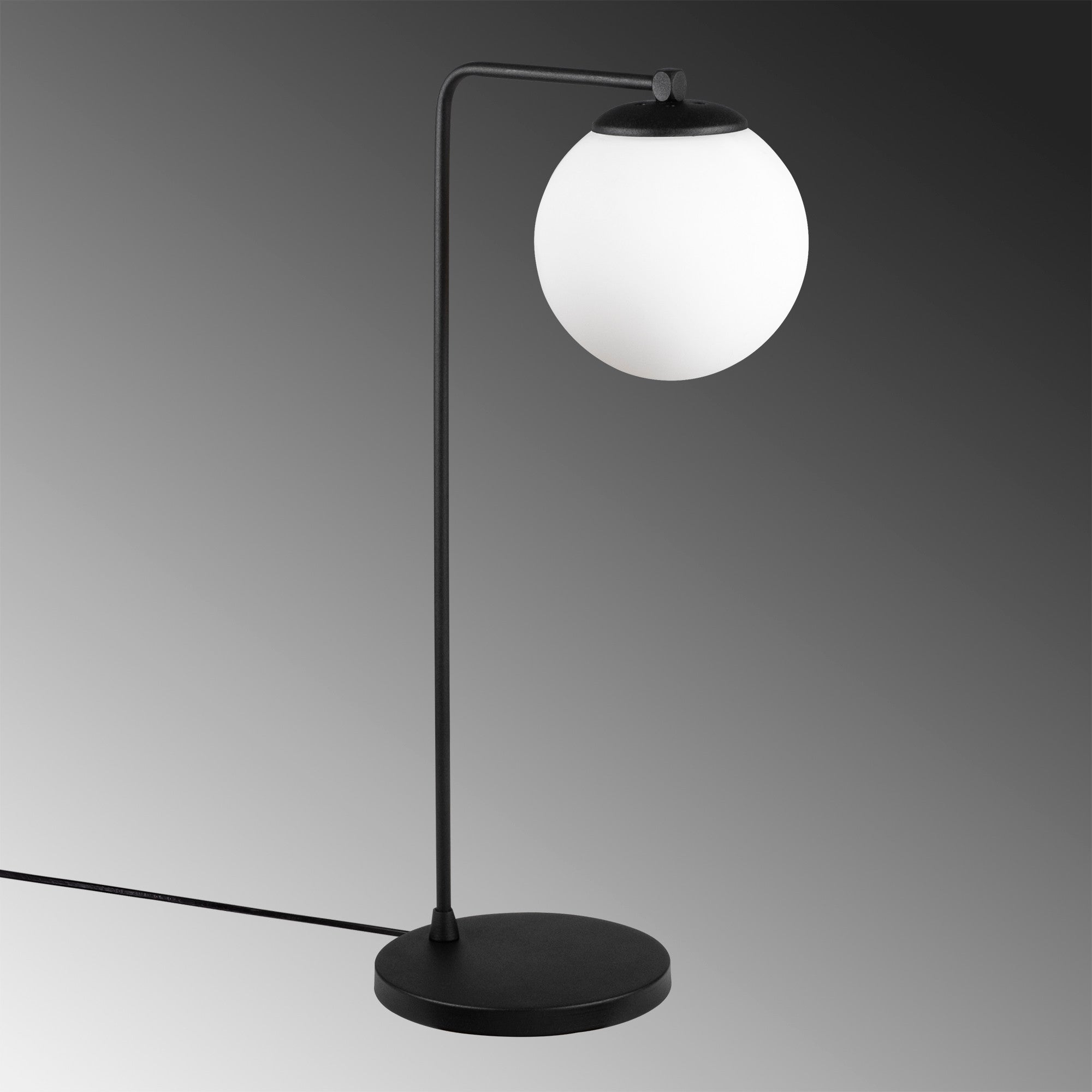 Candeeiro de Mesa Industrial Escandinava, Corpo em Metal Preto, 55 cm de Altura, Tampa de Vidro, Soquete E27, Cabo de 250 cm | Iluminação Elegante para Espaços Modernos