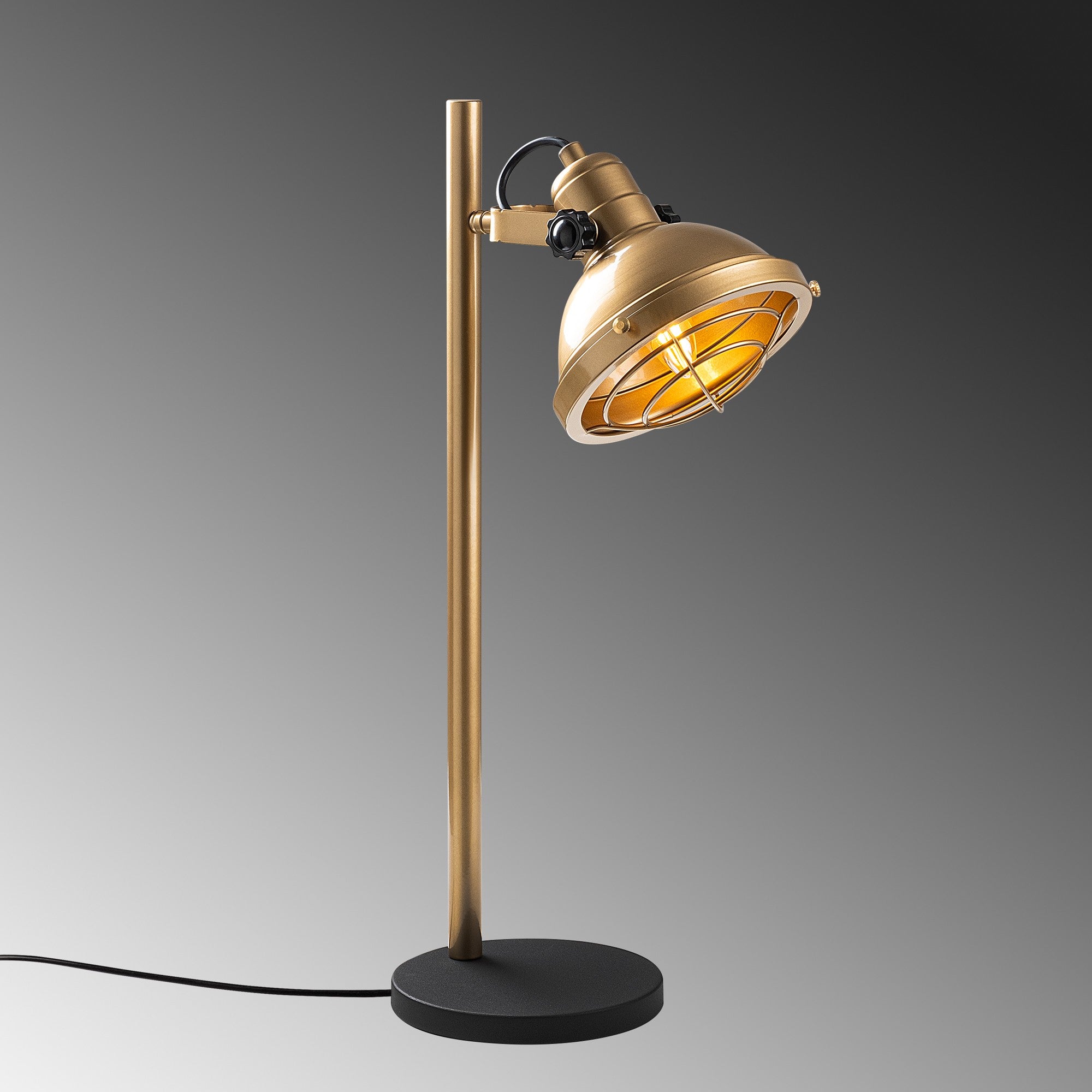 Candeeiro de Mesa elegante dourada, corpo de metal, Ø16 x 17 cm | 28 x 18 x 58 cm | Cabo de 200 cm, interruptor liga/desliga | Soquete E14, máx. 40 W | Iluminação elegante para casa e escritório