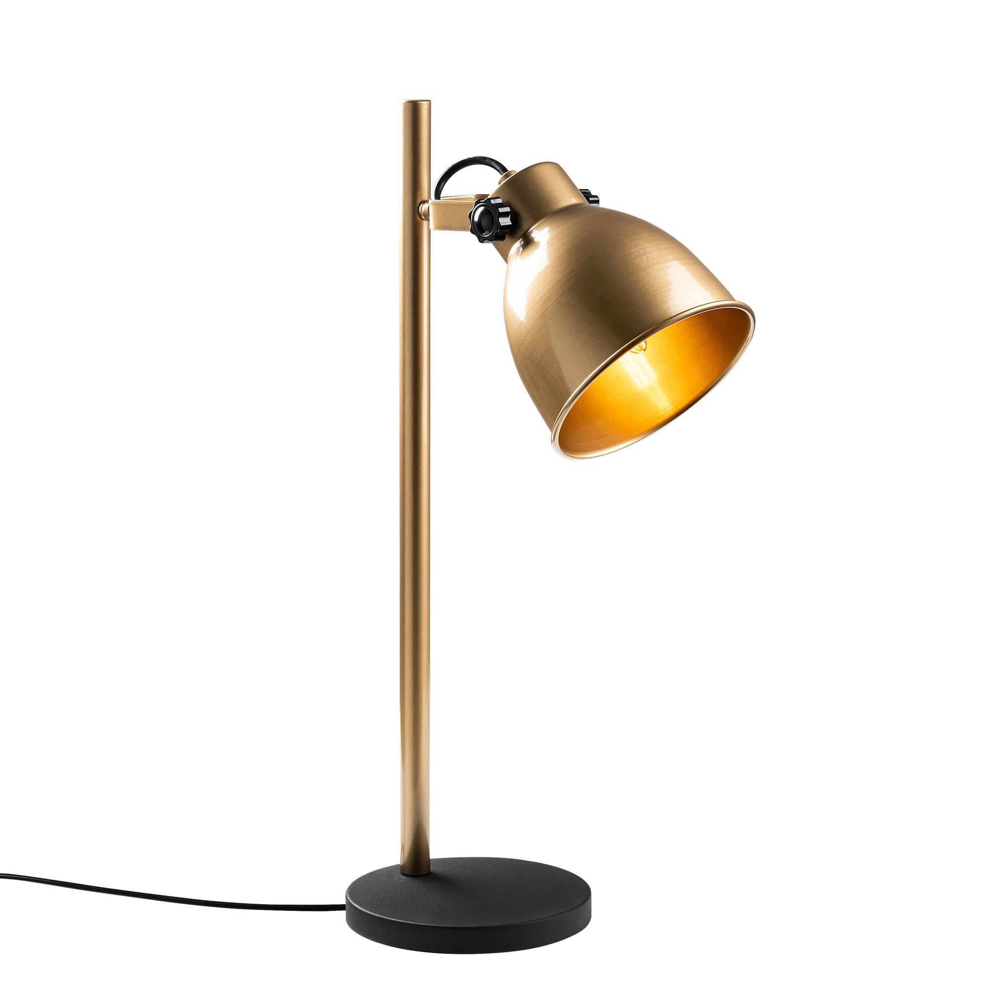 Candeeiro de Mesa Elegante Dourada, Corpo de Metal, Ø17 x A16 cm | 30 x 18 x 58 cm | Cabo de 200 cm, Interruptor Liga/Desliga | Soquete E14, Máx. 40 W | Iluminação Elegante para Decoração de Casa
