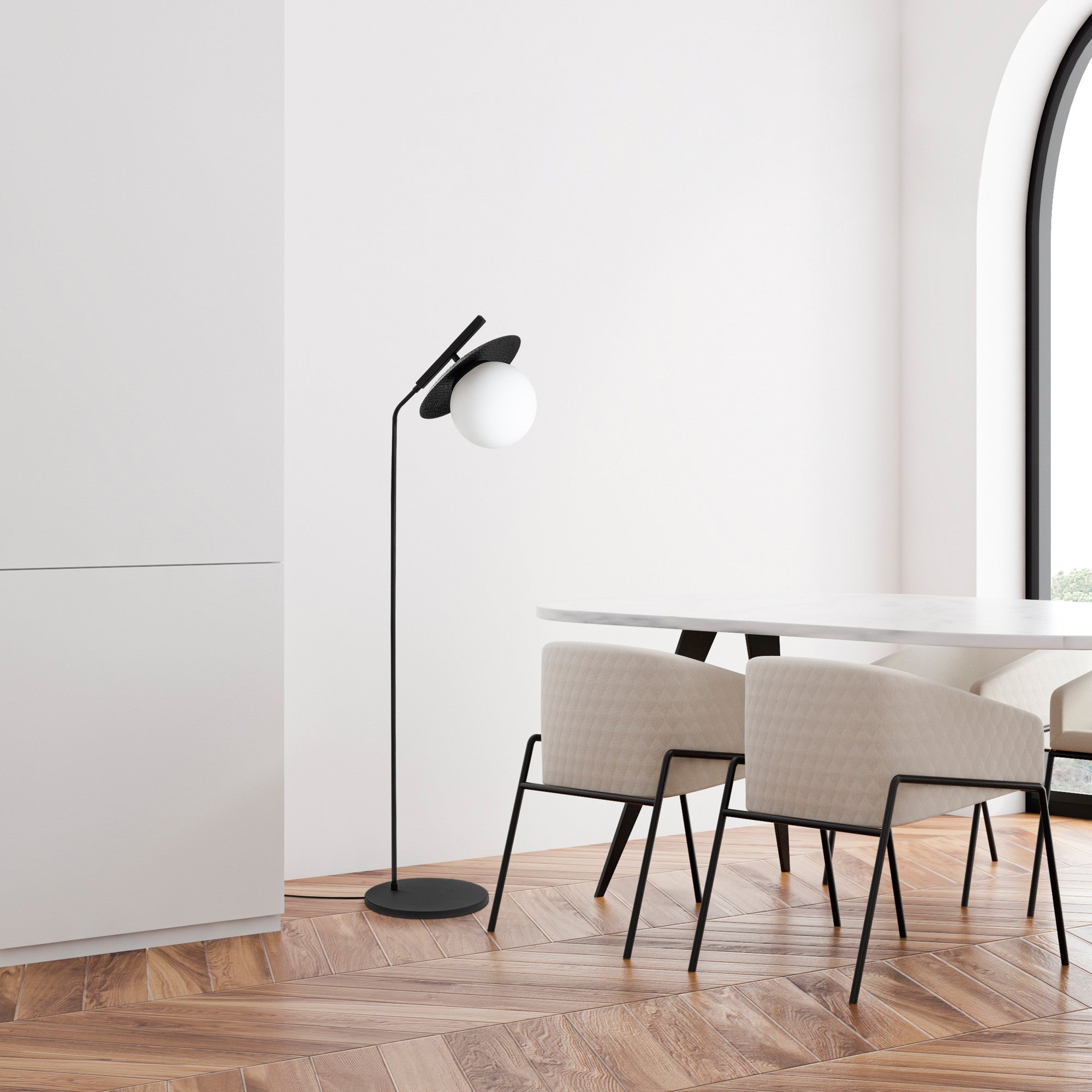 Candeeiro de Pé preta elegante, corpo de metal, 37 x 30 x 138 cm | Abajur de Ø20 cm, cabo de 250 cm, interruptor liga/desliga | Ideal para salas de estar e quartos modernos