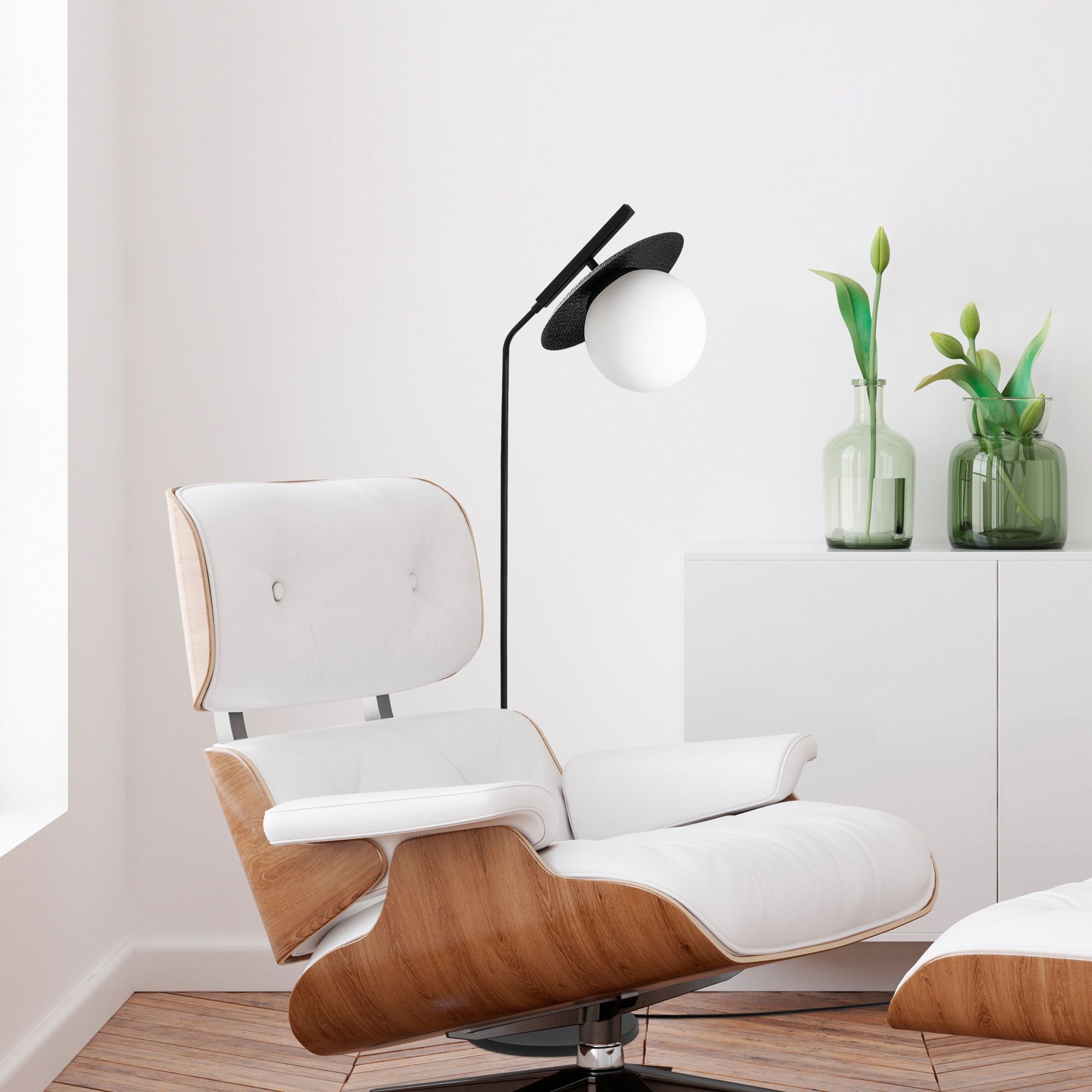 Candeeiro de Pé preta elegante, corpo de metal, 37 x 30 x 138 cm | Abajur de Ø20 cm, cabo de 250 cm, interruptor liga/desliga | Ideal para salas de estar e quartos modernos