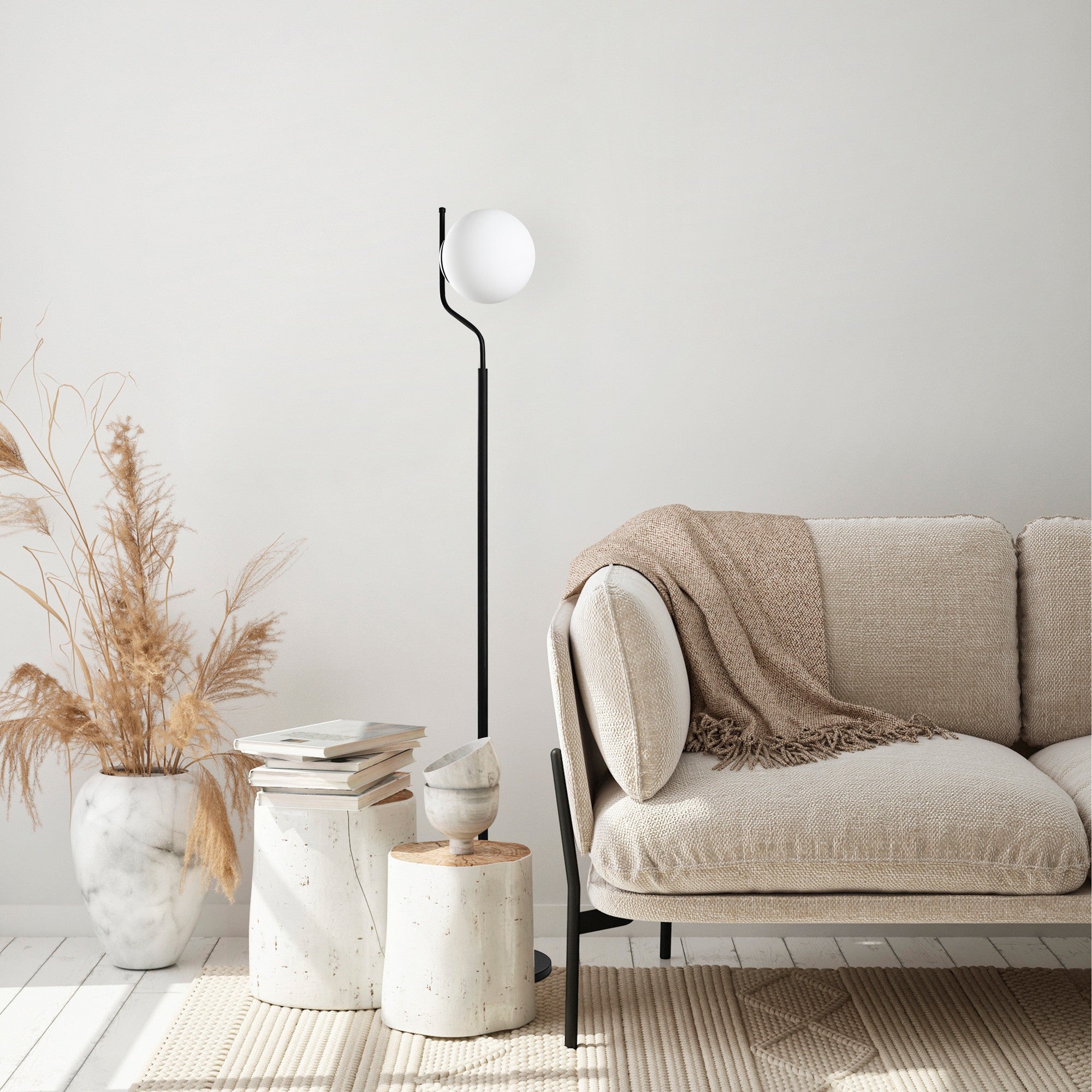 Candeeiro de Pé preta elegante, corpo de metal, 30 x 30 x 168 cm | Base Ø30, cabo de 250 cm, interruptor liga/desliga | Ideal para salas de estar e quartos modernos