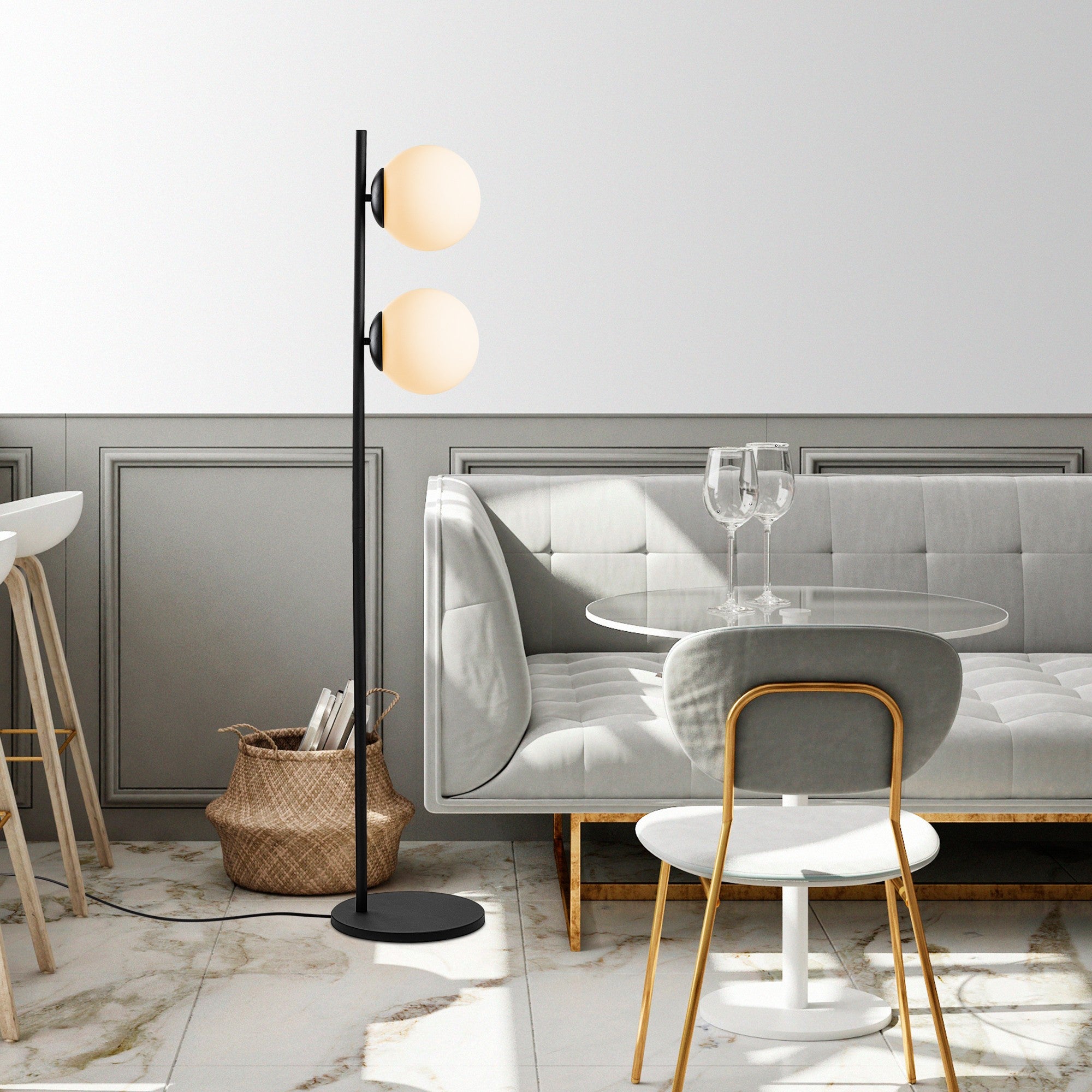 Candeeiro de Pé preta elegante, corpo de metal, 30 x 30 x 155 cm | Abajur de Ø20 cm, cabo de 250 cm, interruptor liga/desliga | Ideal para salas de estar e escritórios modernos