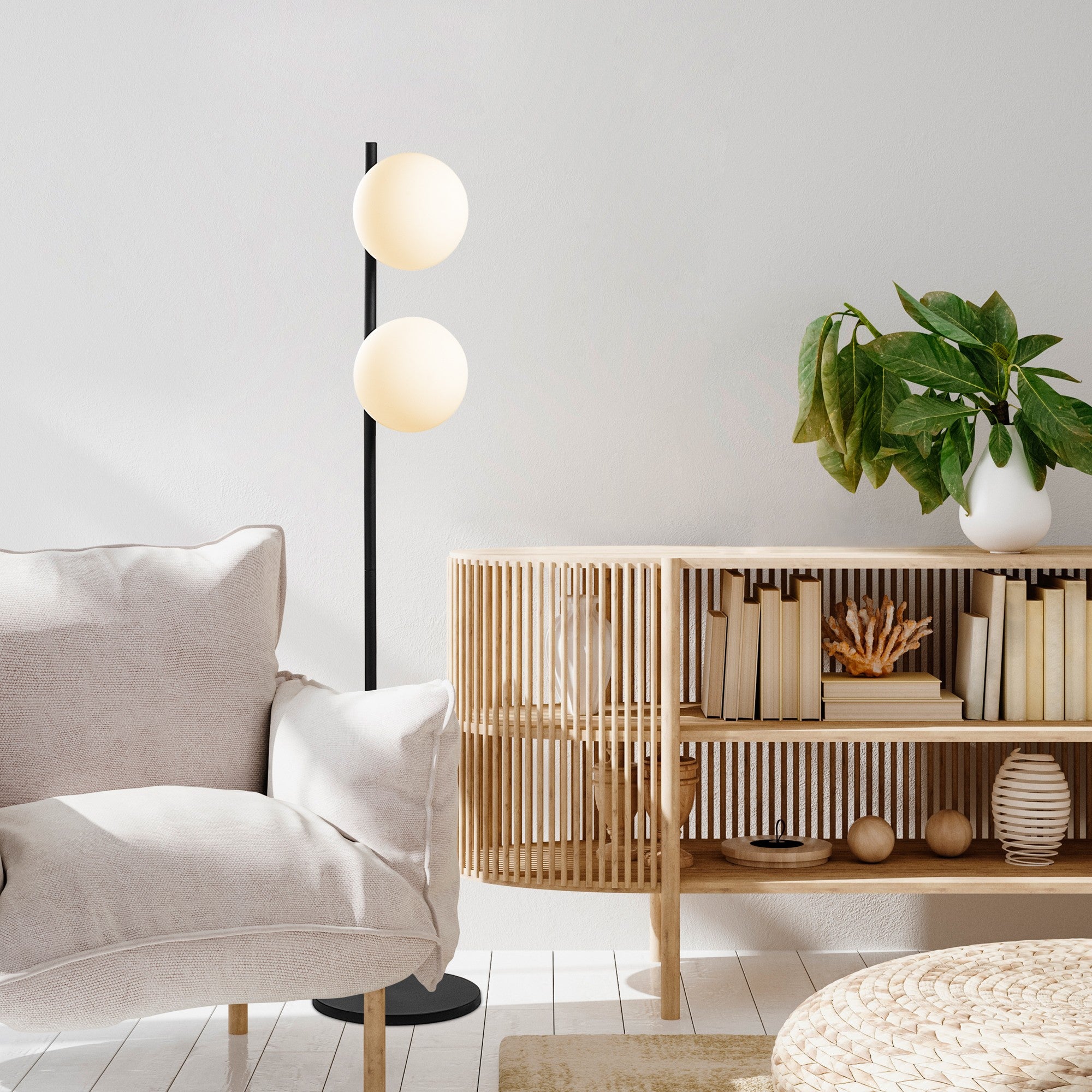 Candeeiro de Pé preta elegante, corpo de metal, 30 x 30 x 155 cm | Abajur de Ø20 cm, cabo de 250 cm, interruptor liga/desliga | Ideal para salas de estar e escritórios modernos