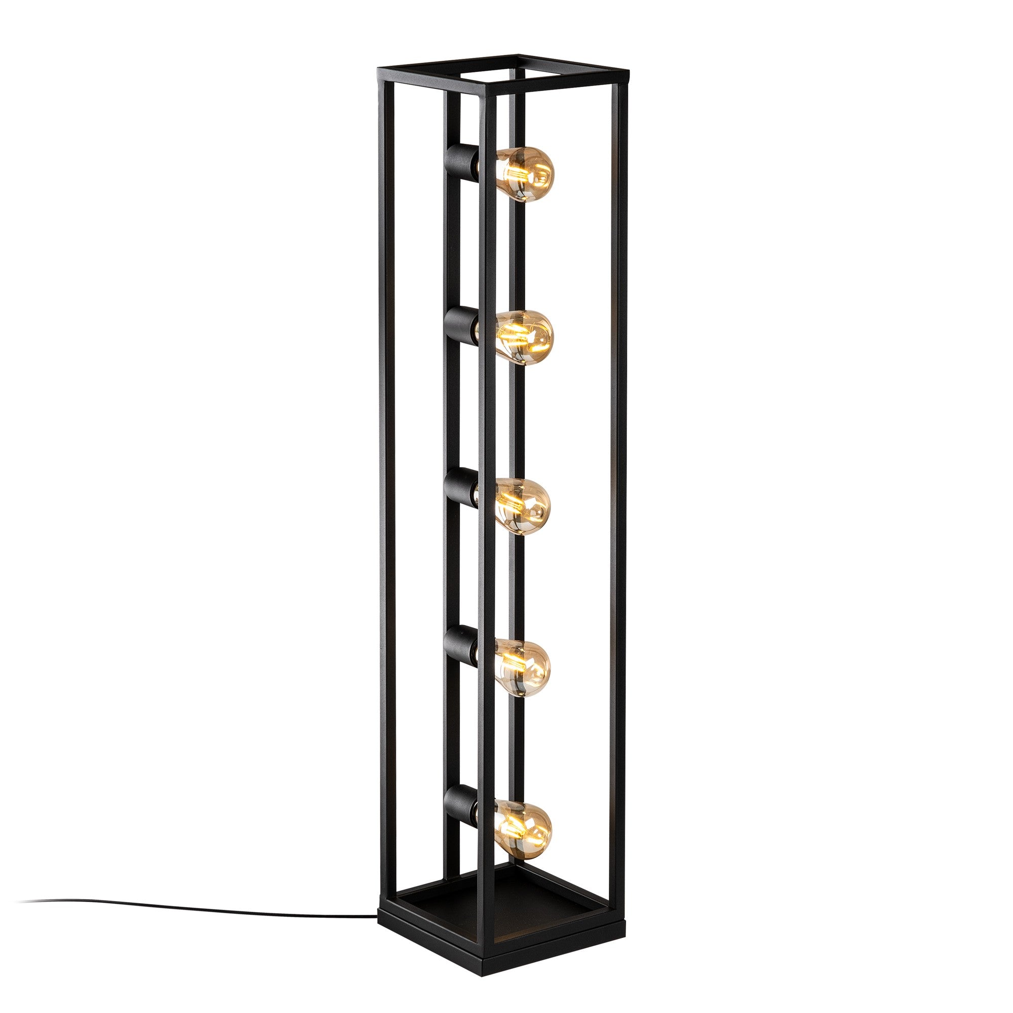 Candeeiro de Pé preta elegante, corpo de metal, 21 x 21 x 102 cm | Cabo de 250 cm, interruptor liga/desliga, 5 x E27 máx. 40 W | Iluminação moderna para casa e escritório