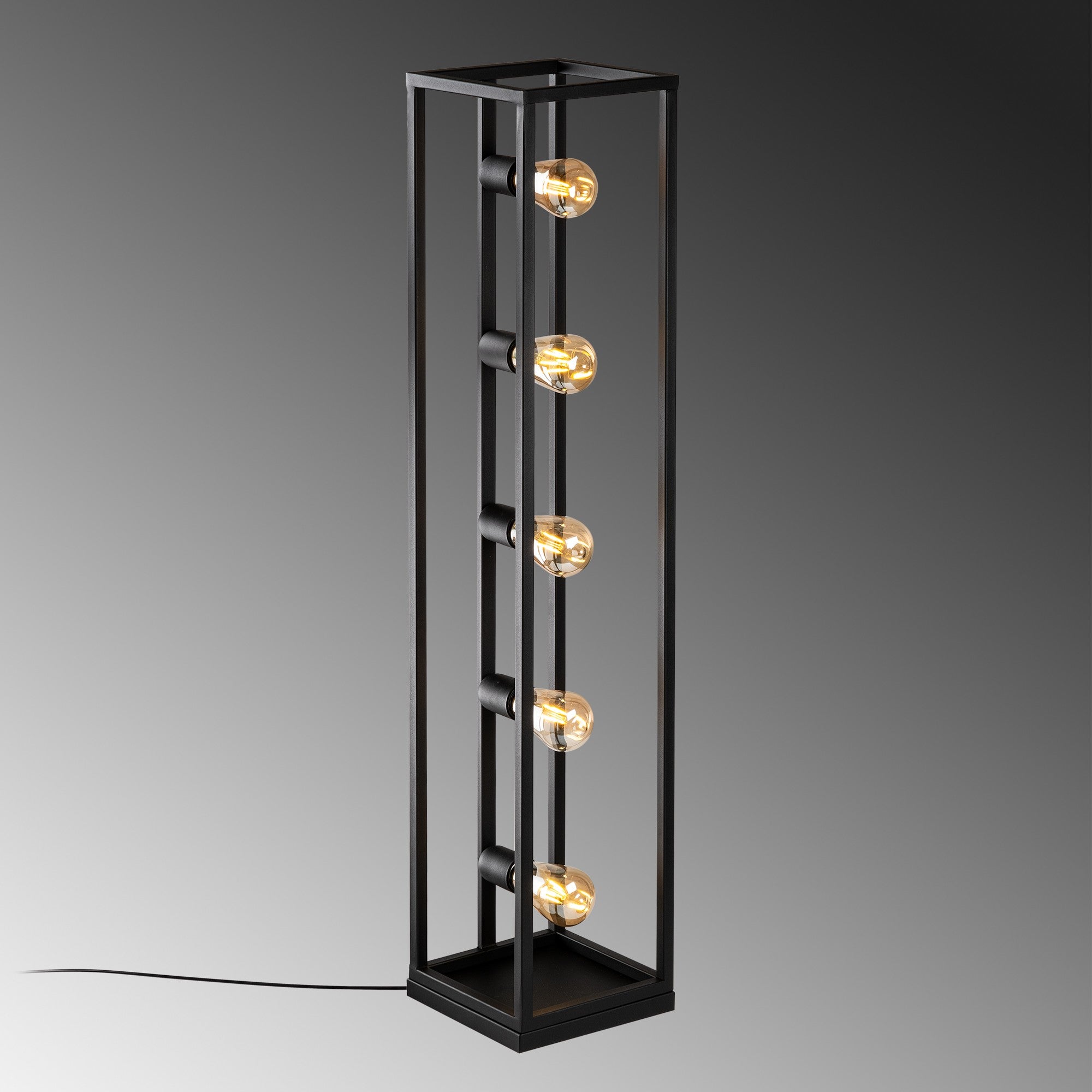 Candeeiro de Pé preta elegante, corpo de metal, 21 x 21 x 102 cm | Cabo de 250 cm, interruptor liga/desliga, 5 x E27 máx. 40 W | Iluminação moderna para casa e escritório