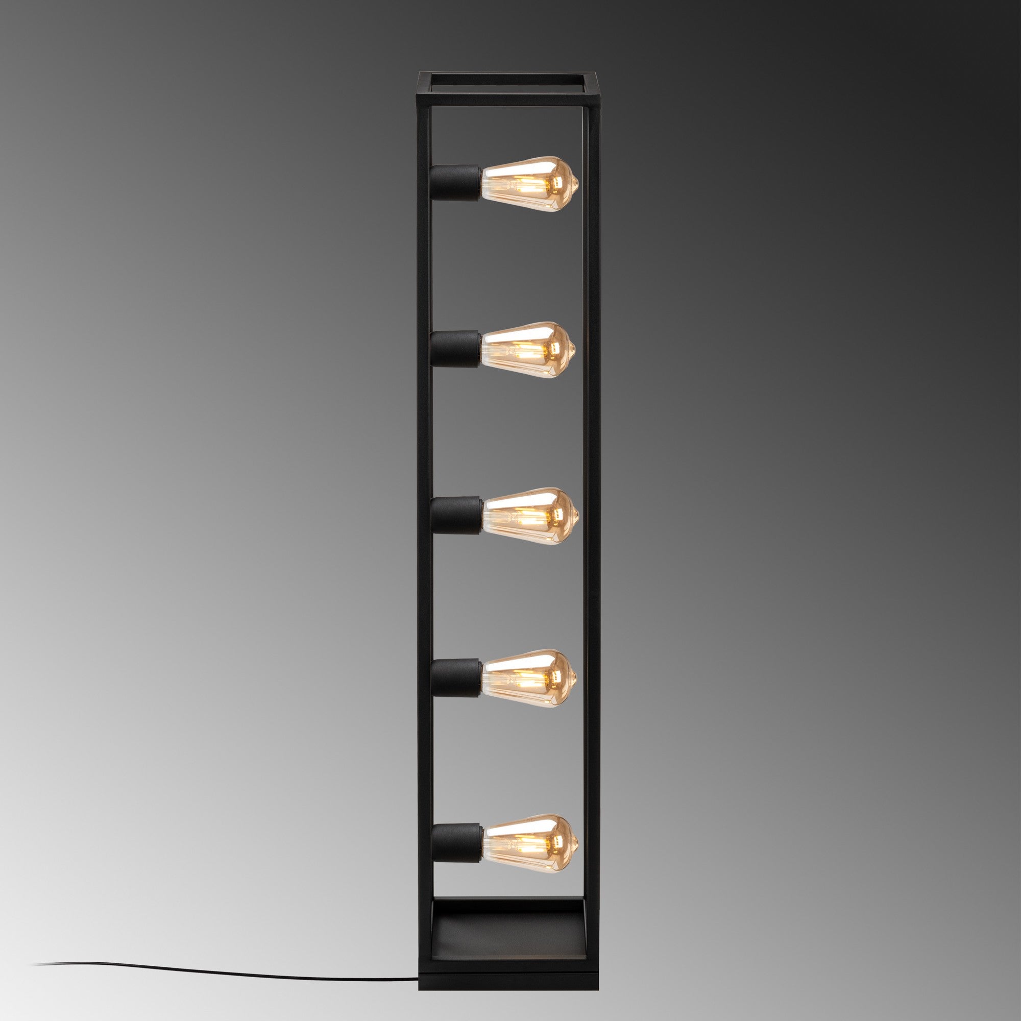 Candeeiro de Pé preta elegante, corpo de metal, 21 x 21 x 102 cm | Cabo de 250 cm, interruptor liga/desliga, 5 x E27 máx. 40 W | Iluminação moderna para casa e escritório
