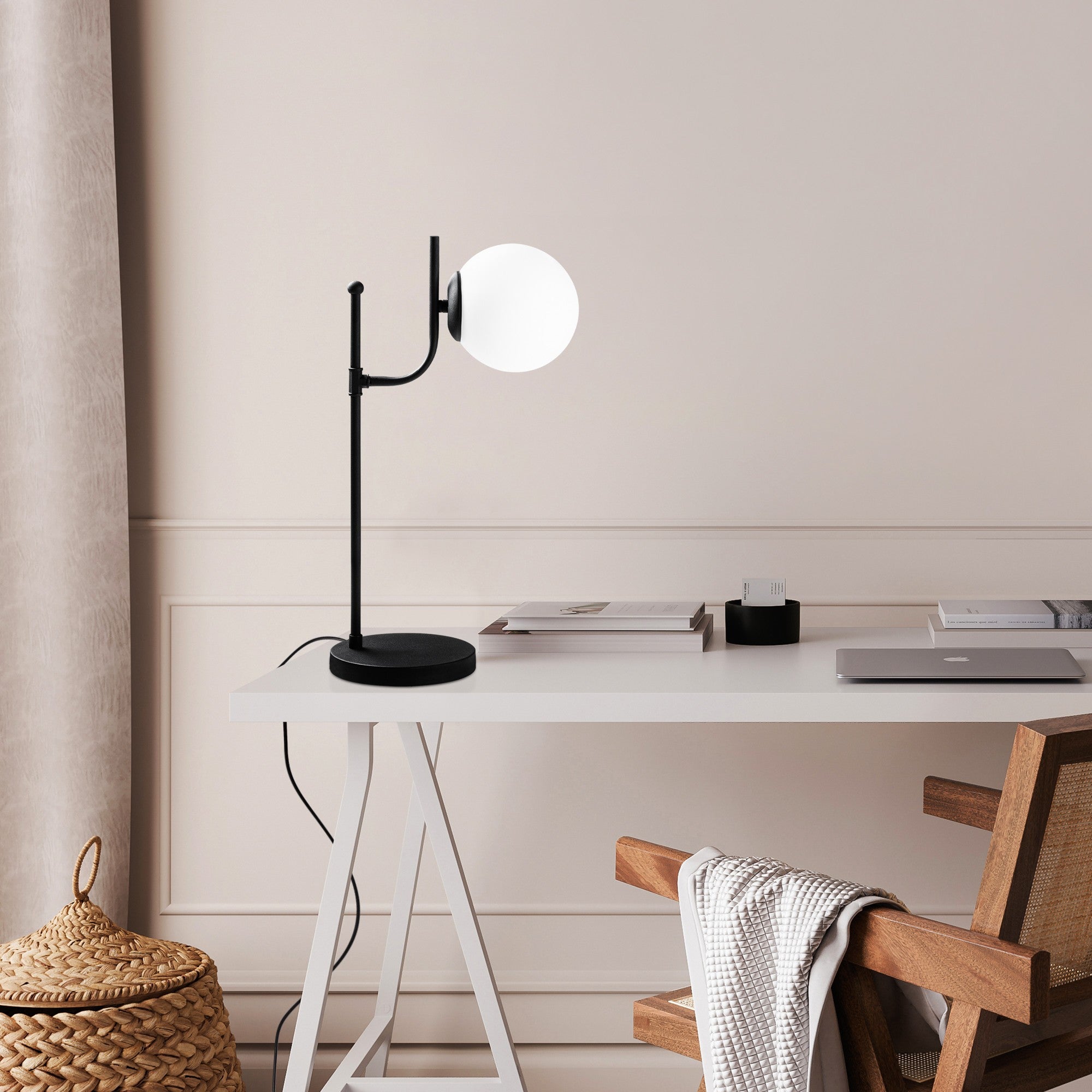 Candeeiro de Mesa Elegante Preta, Corpo de Metal, 28 x 18 x 53 cm | Abajur de Ø15 cm, Cabo de 200 cm, Interruptor Liga/Desliga | Ideal para Decoração Moderna de Casa e Escritório