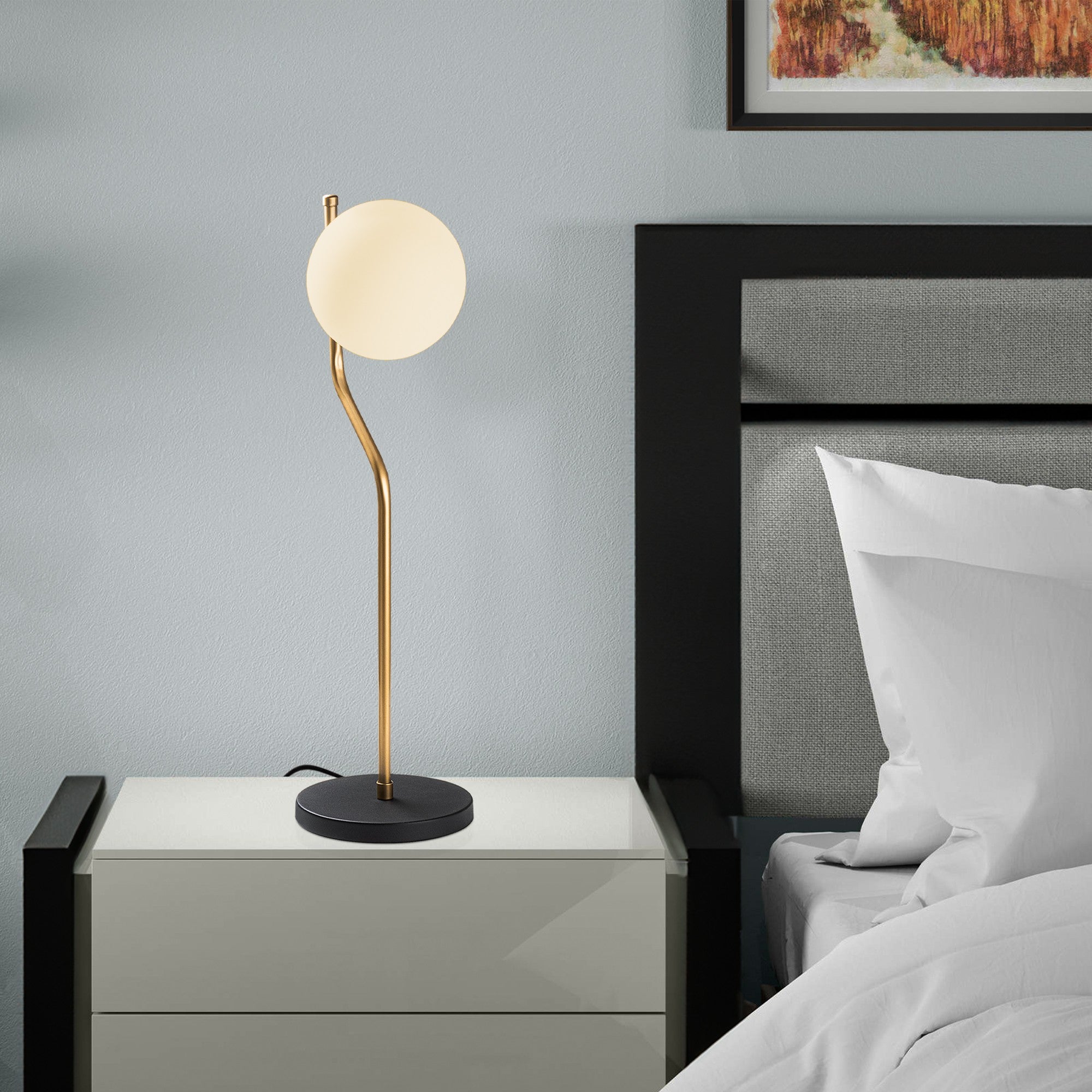 Candeeiro de Mesa Elegante Preta, Corpo de Metal, 18 x 18 x 61 cm | Abajur de Ø15 cm, Cabo de 200 cm, Interruptor Liga/Desliga | Ideal para Decoração Moderna de Casa e Escritório