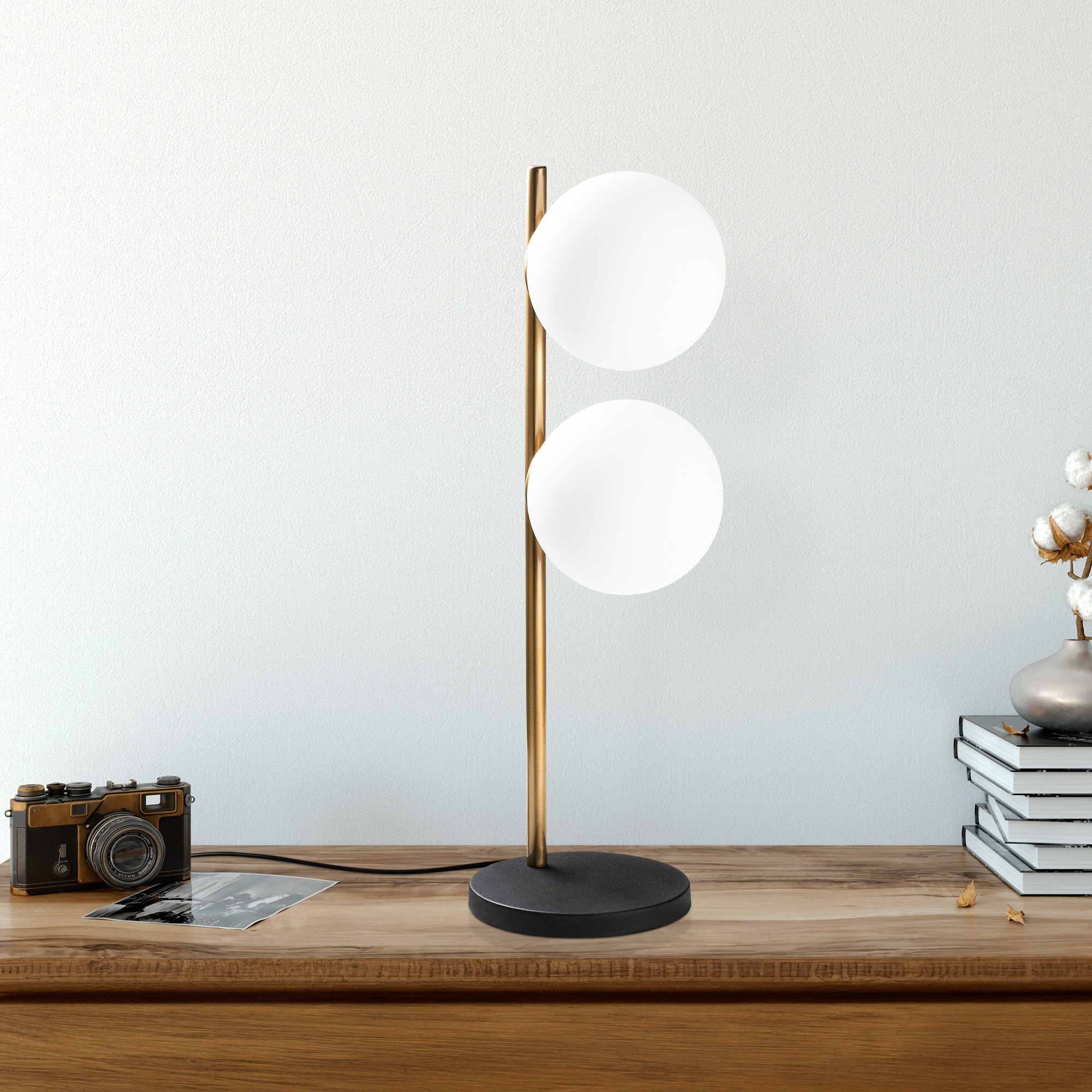 Candeeiro de Mesa preta elegante, corpo de metal, 19 x 18 x 58 cm | Abajur de Ø15 cm, cabo de 200 cm, interruptor liga/desliga | Ideal para decoração moderna de casa e escritório