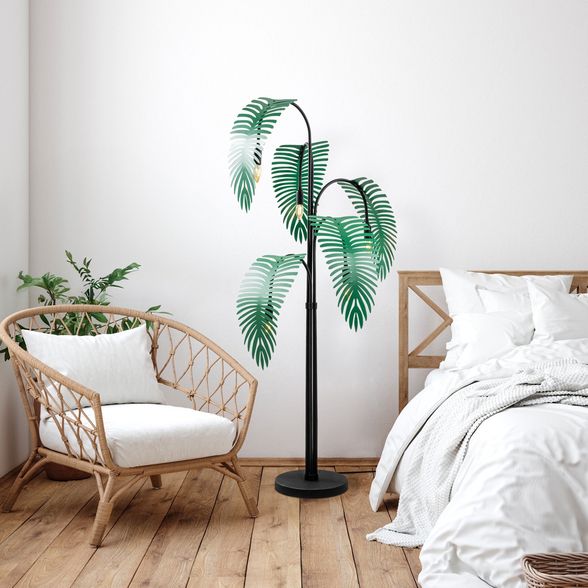 Candeeiro de Pé estilosa com corpo de metal, preta e verde, 71 x 71 x 157 cm | 5 soquetes E14, cabo de 250 cm, interruptor liga/desliga | Iluminação moderna para casa e escritório