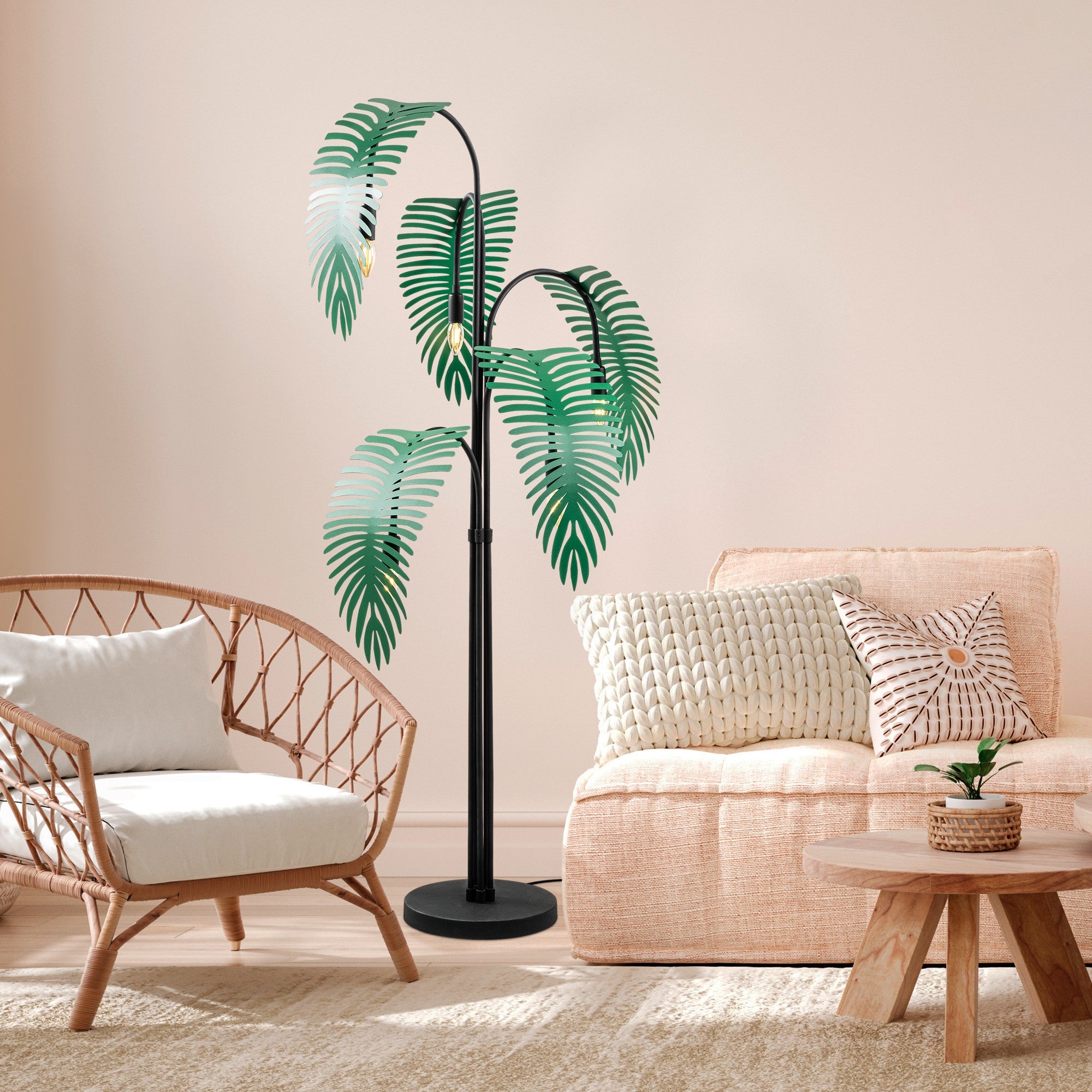 Candeeiro de Pé estilosa com corpo de metal, preta e verde, 71 x 71 x 157 cm | 5 soquetes E14, cabo de 250 cm, interruptor liga/desliga | Iluminação moderna para casa e escritório