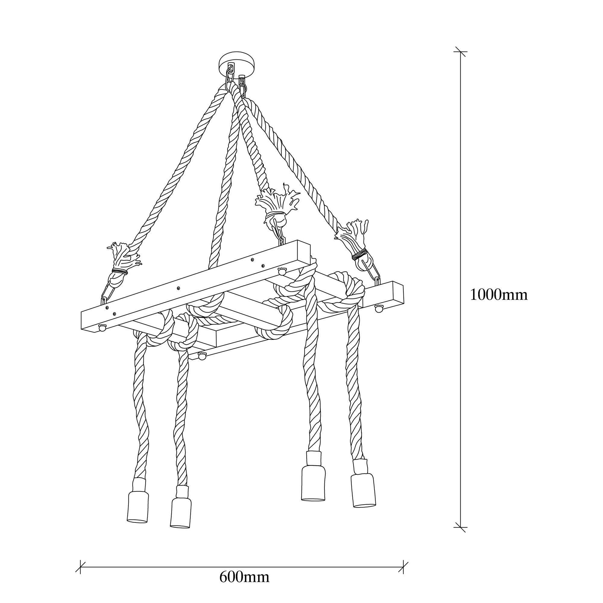 Candeeiro de Teto Elegante de Madeira, 60 x 34 cm, Altura 100 cm | 4 x E27 Máx. 40 W, Design Rústico em Cor Sólida | Perfeito para Espaços Modernos e Aconchegantes