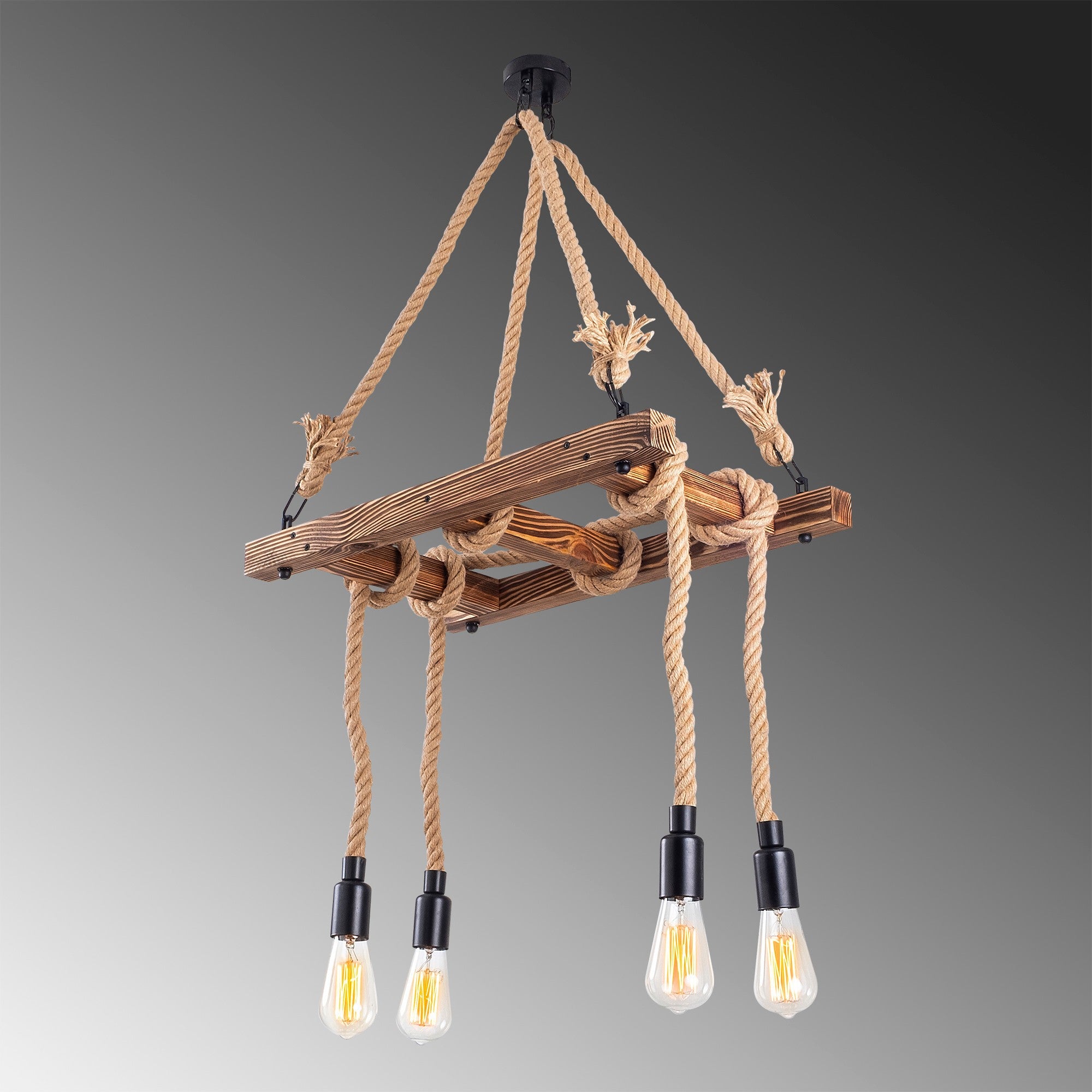 Candeeiro de Teto Elegante de Madeira, 60 x 34 cm, Altura 100 cm | 4 x E27 Máx. 40 W, Design Rústico em Cor Sólida | Perfeito para Espaços Modernos e Aconchegantes