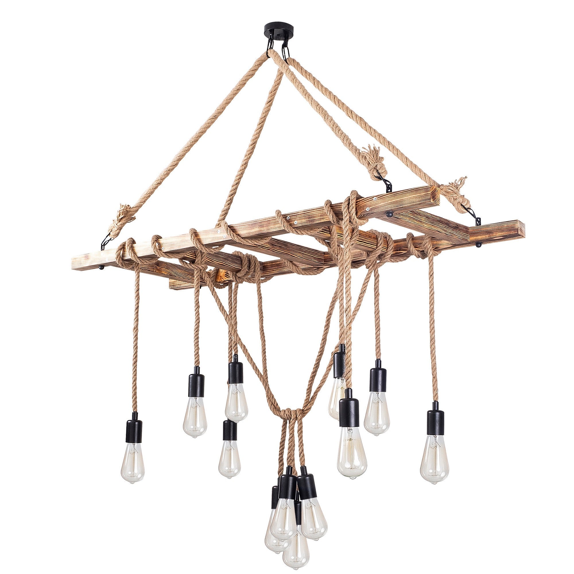 Candeeiro de Teto elegante em madeira de carpa, 120 x 42 cm, altura 137 cm | 12 x E27 máx. 40 W | Design rústico em cor sólida, perfeito para espaços modernos | Cabo de 40 cm