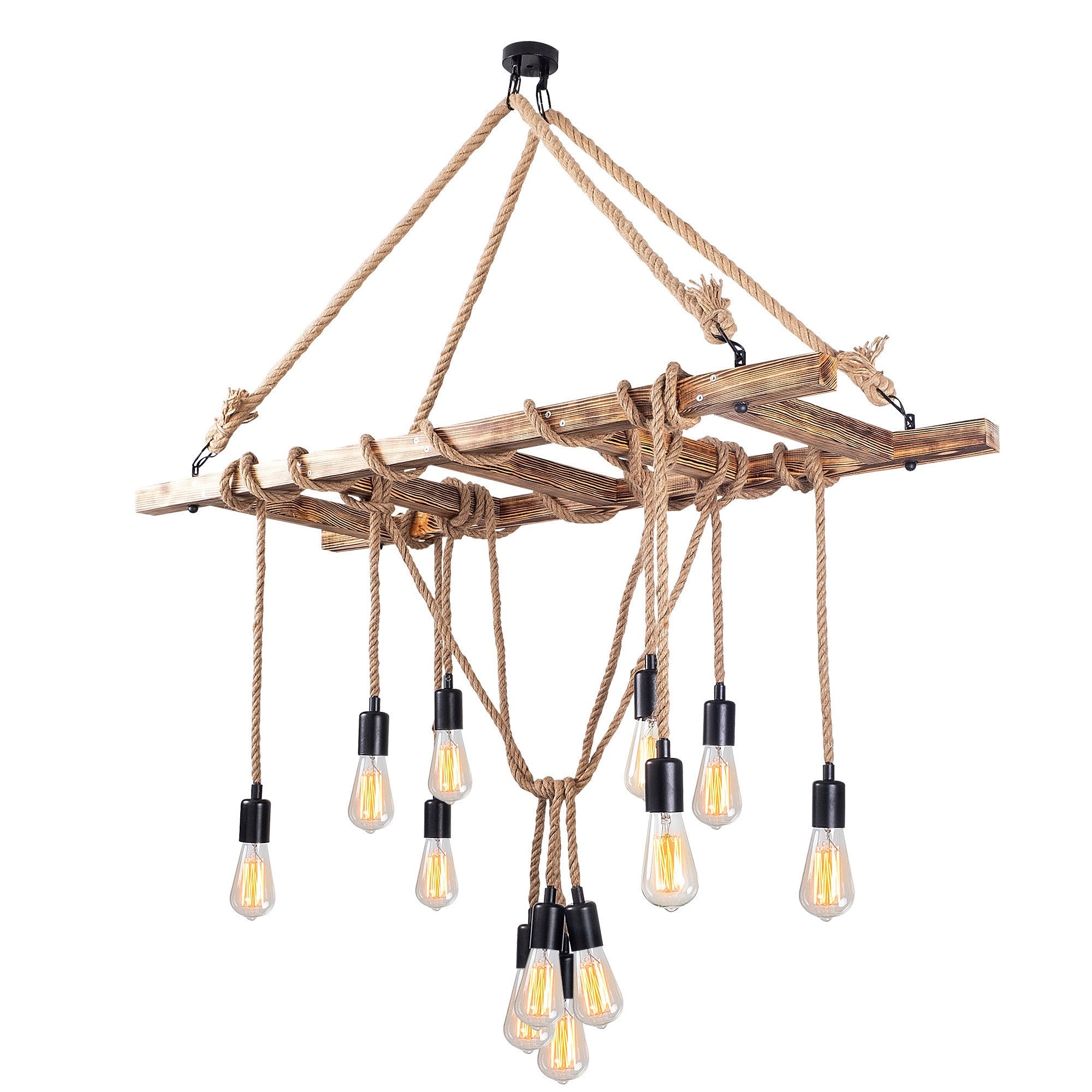 Candeeiro de Teto elegante em madeira de carpa, 120 x 42 cm, altura 137 cm | 12 x E27 máx. 40 W | Design rústico em cor sólida, perfeito para espaços modernos | Cabo de 40 cm