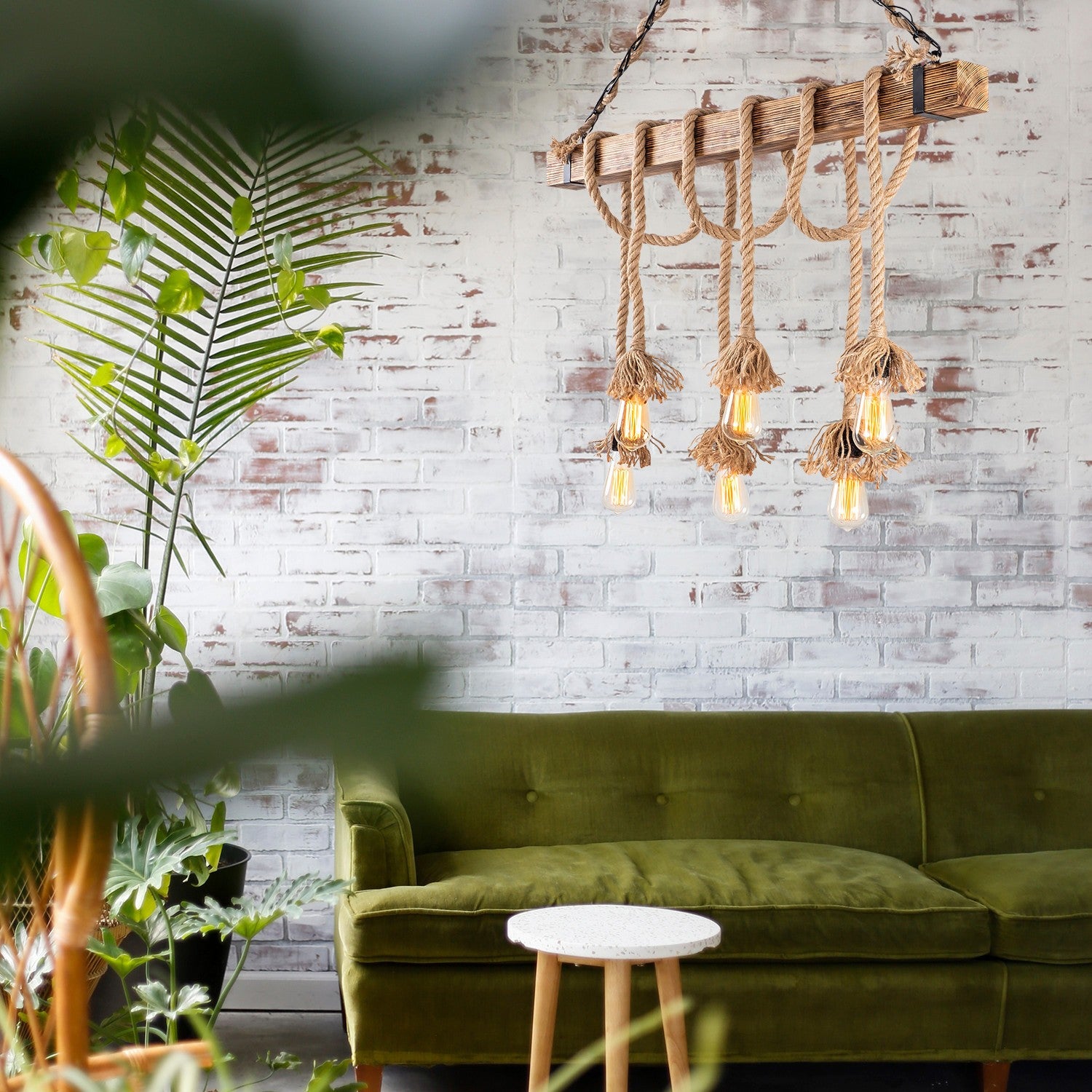 Candeeiro de Teto elegante de madeira, 100 x 7 cm, altura 103 cm, 6 x E27 máx. 40 W, design rústico moderno, perfeito para salas de estar e jantar, IP20