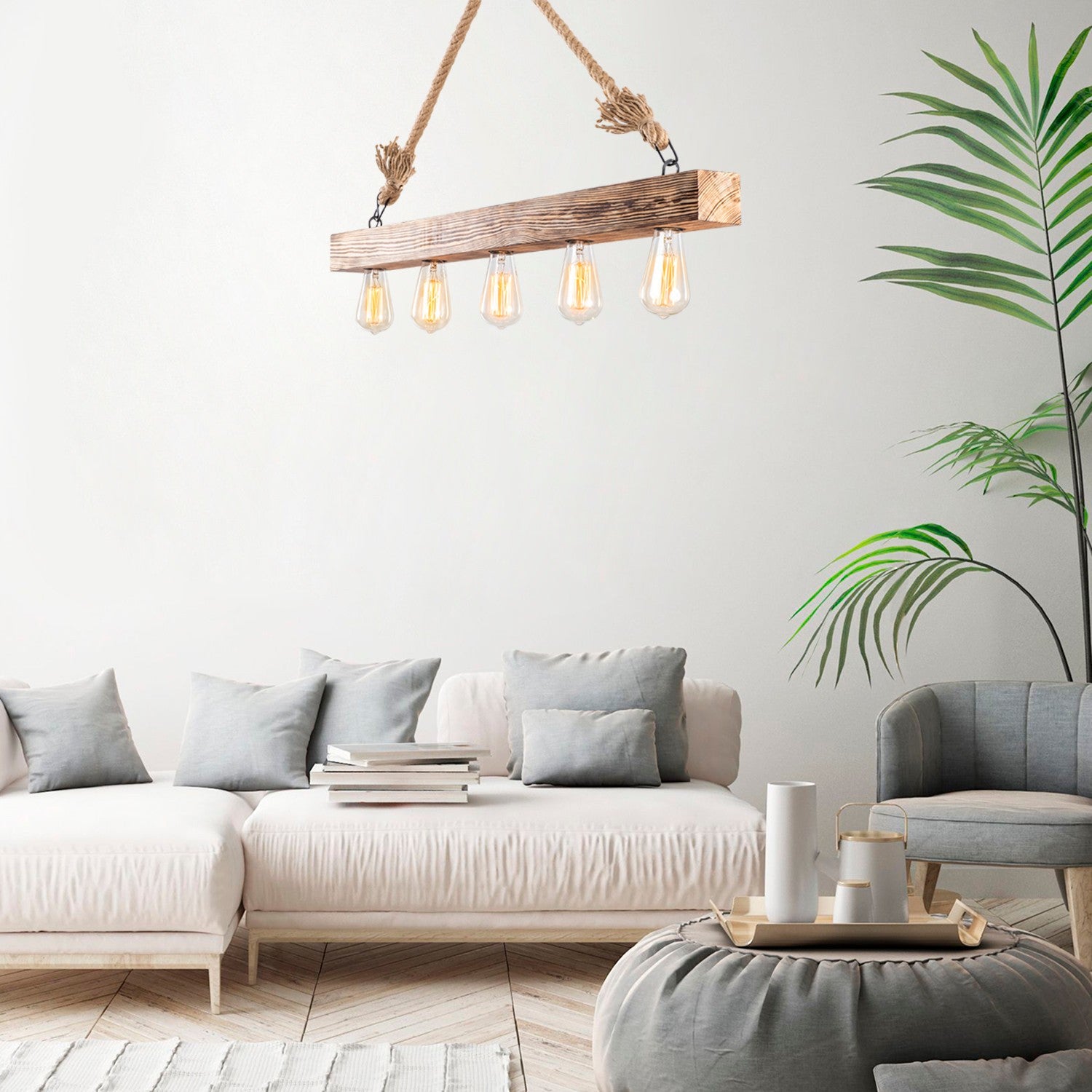 Candeeiro de Teto elegante de madeira, 100 x 7 cm, altura 53 cm | 5 x E27 máx. 40 W, design rústico | Perfeito para casas modernas, IP20, lâmpadas não incluídas