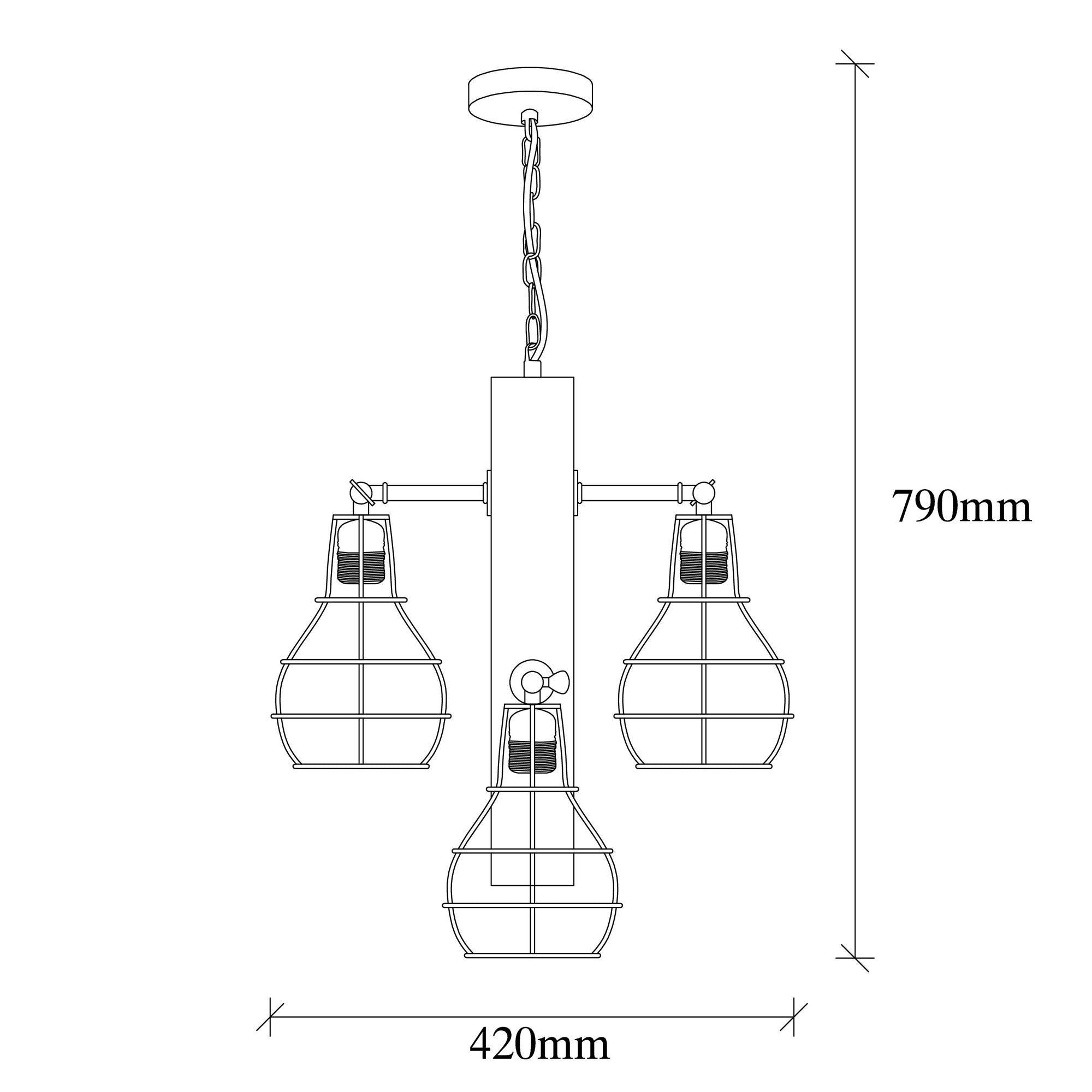 Candeeiro de Teto moderno com corpo em madeira de carpa e tampa de ferro, 42 x 42 cm, altura: 79 cm | 4 x E27 máx. 40 W | Acabamento em preto e madeira, perfeito para decoração industrial e rústica