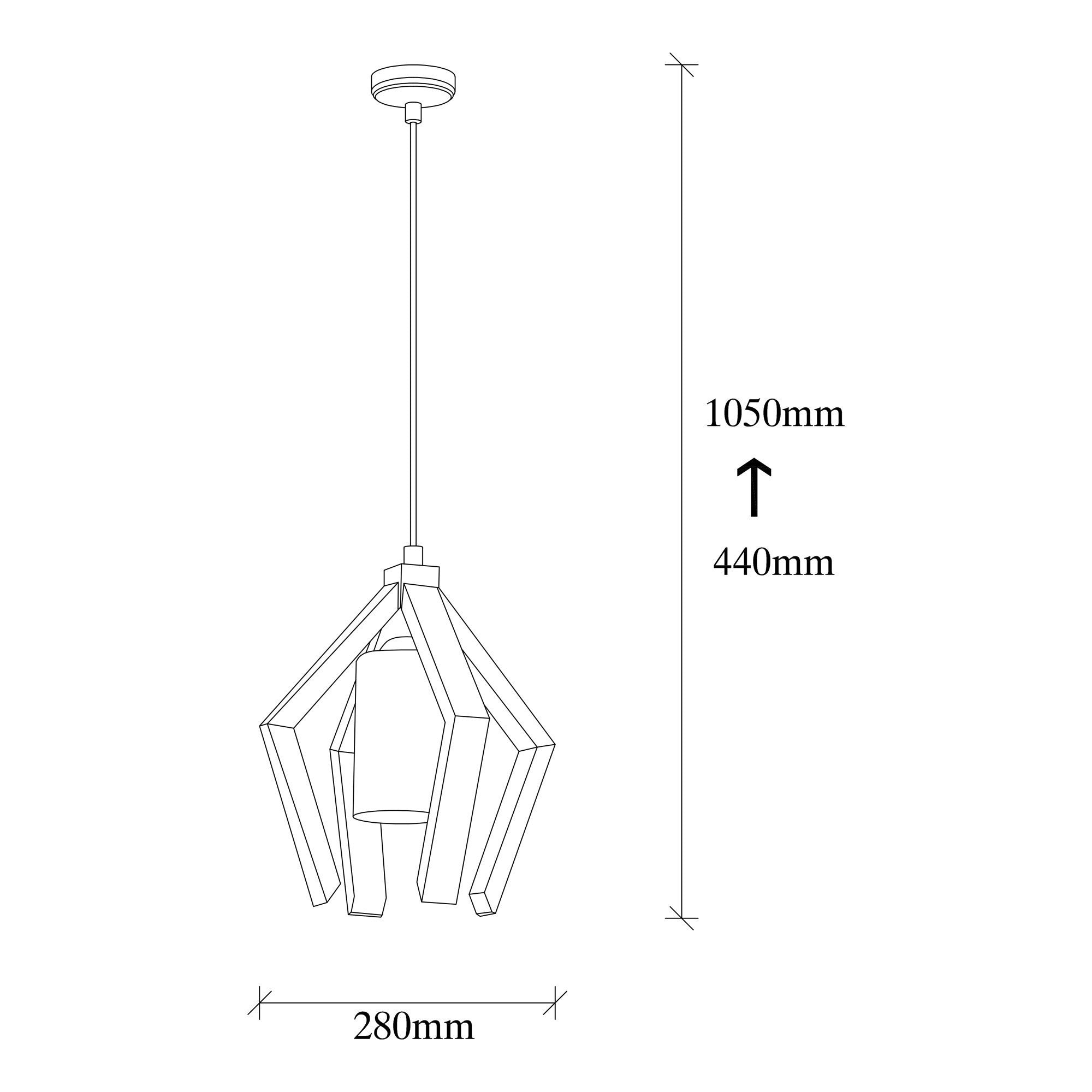 Candeeiro de Teto Elegante de Madeira, 28 x 28 cm, Altura 105 cm | Acabamento Preto e Madeira, Soquete E27, Máx. 40 W | Design Rústico Moderno para Casa e Sala de Jantar