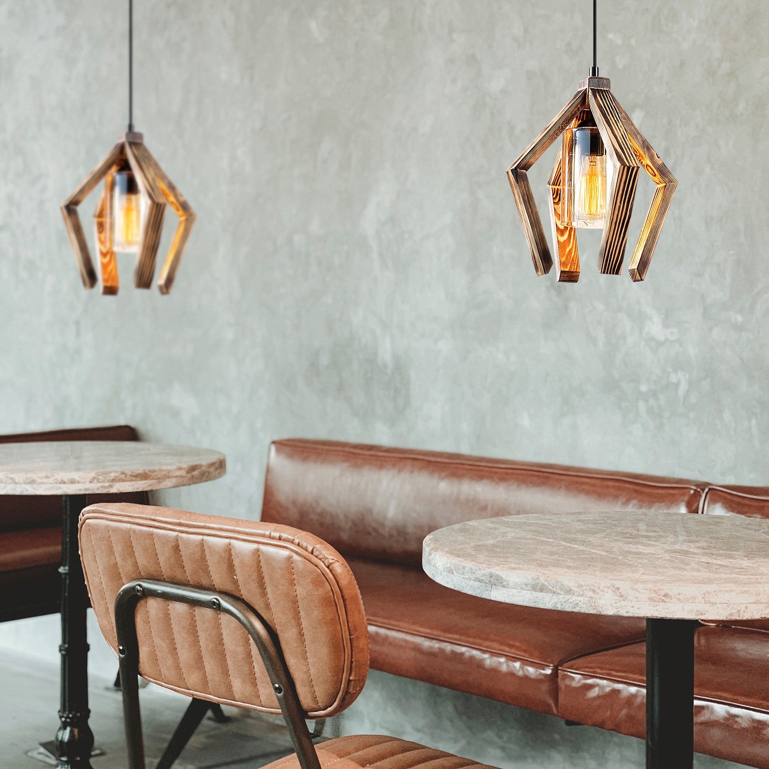 Candeeiro de Teto Elegante de Madeira, 28 x 28 cm, Altura 105 cm | Acabamento Preto e Madeira, Soquete E27, Máx. 40 W | Design Rústico Moderno para Casa e Sala de Jantar