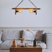 Candeeiro de Teto Elegante de Madeira, 80 x 11 cm, Altura 64 cm | 2 x E27 Máx. 40 W, Acabamento Preto e Madeira | Design Rústico Moderno para Interiores Elegantes