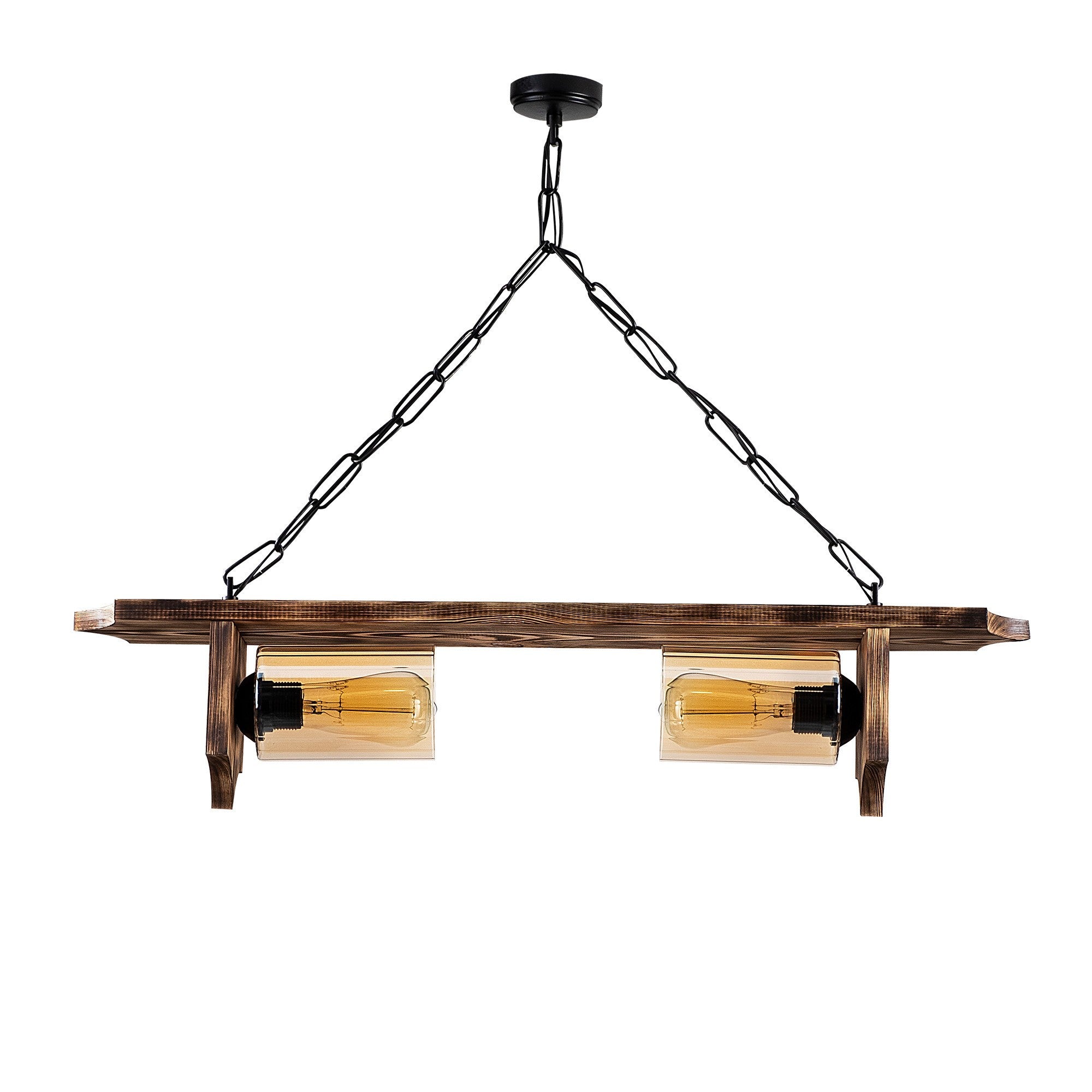 Candeeiro de Teto Elegante de Madeira, 80 x 11 cm, Altura 64 cm | 2 x E27 Máx. 40 W, Acabamento Preto e Madeira | Design Rústico Moderno para Interiores Elegantes