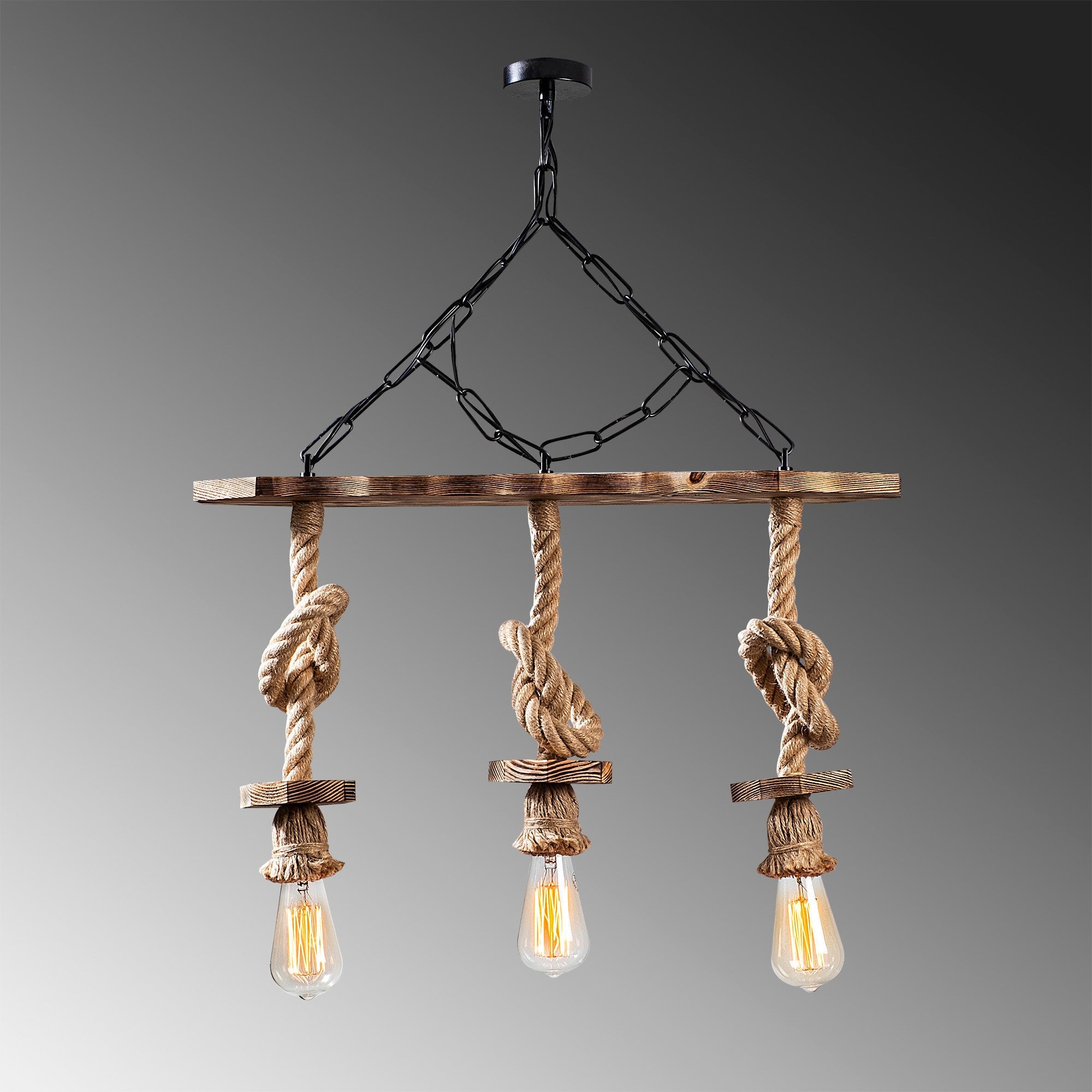 Candeeiro de Teto elegante de madeira, acabamento preto e madeira, 63 x 11 cm, altura 75 cm, 3 x E27 máx. 40 W, design rústico moderno, perfeito para decoração de casa