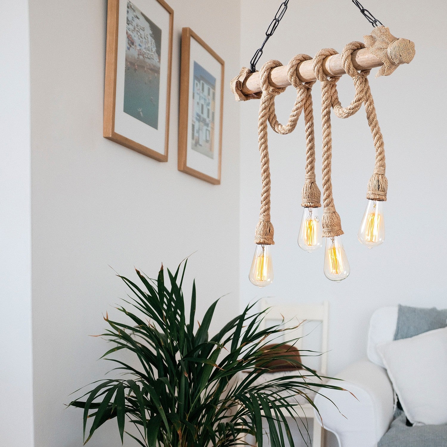 Candeeiro de Teto elegante com corpo de madeira, acabamento preto e madeira, 65 x 8 cm, altura 82 cm, 4 x E27 máx. 40 W, design rústico moderno para interiores elegantes