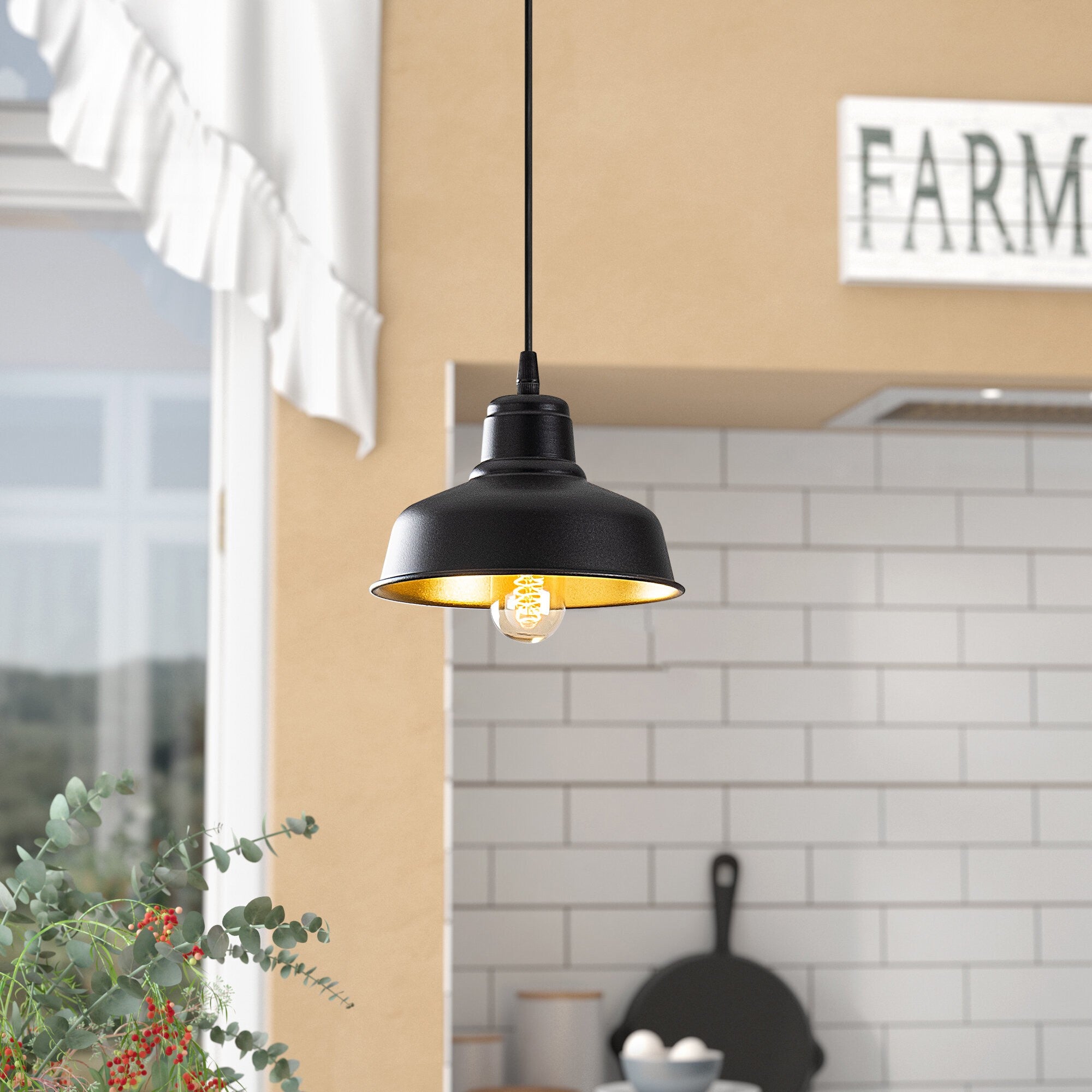 Candeeiro de Teto Industrial Escandinavo, Corpo em Metal Preto, 19 x 19 cm, Altura 108 cm, E27 máx. 40 W, Cabo de 90 cm | Iluminação Elegante para Espaços Modernos