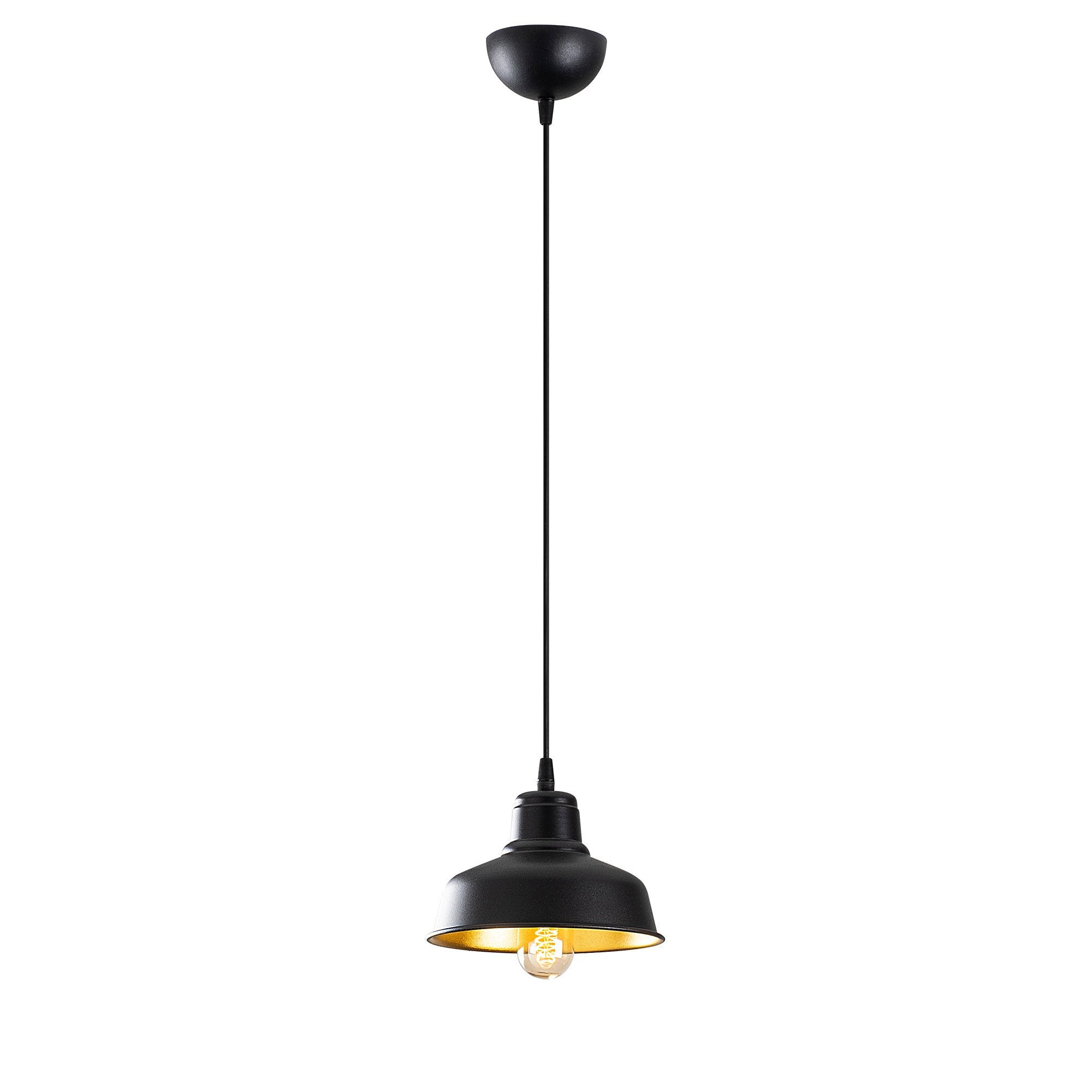 Candeeiro de Teto Industrial Escandinavo, Corpo em Metal Preto, 19 x 19 cm, Altura 108 cm, E27 máx. 40 W, Cabo de 90 cm | Iluminação Elegante para Espaços Modernos
