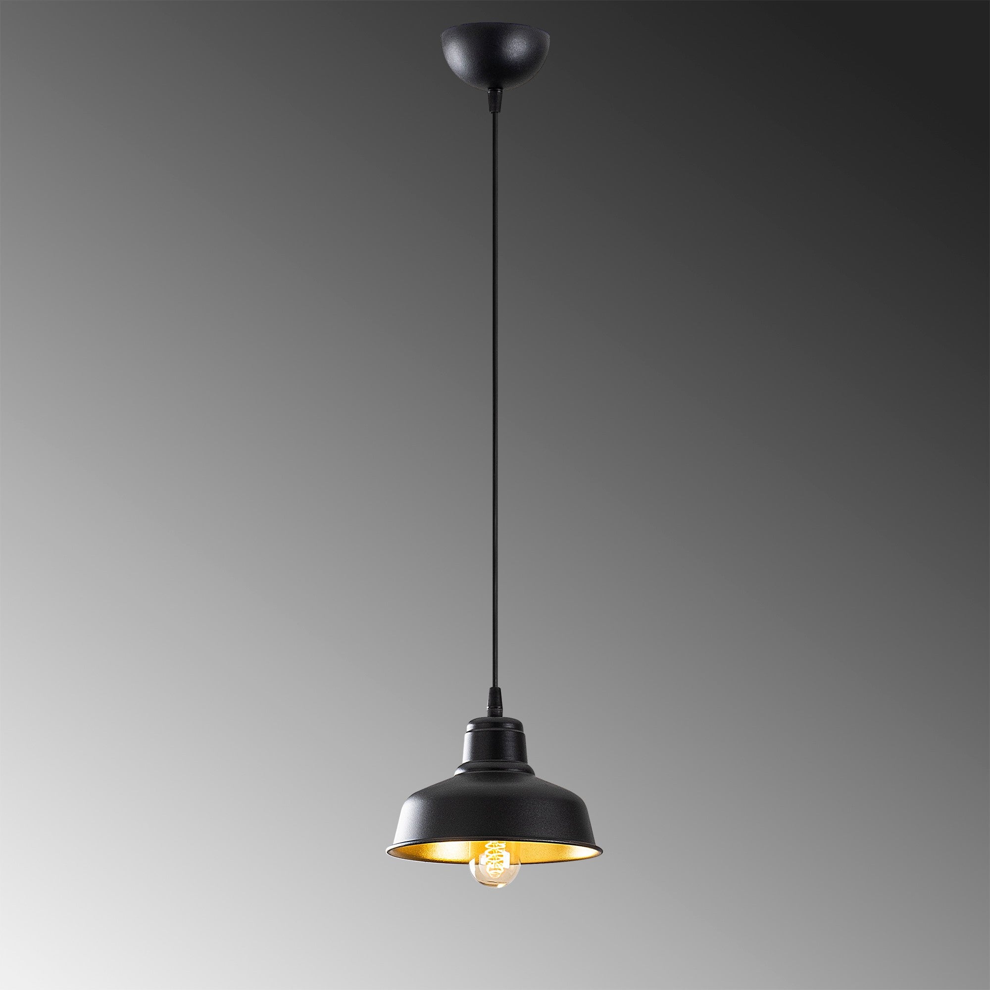 Candeeiro de Teto Industrial Escandinavo, Corpo em Metal Preto, 19 x 19 cm, Altura 108 cm, E27 máx. 40 W, Cabo de 90 cm | Iluminação Elegante para Espaços Modernos