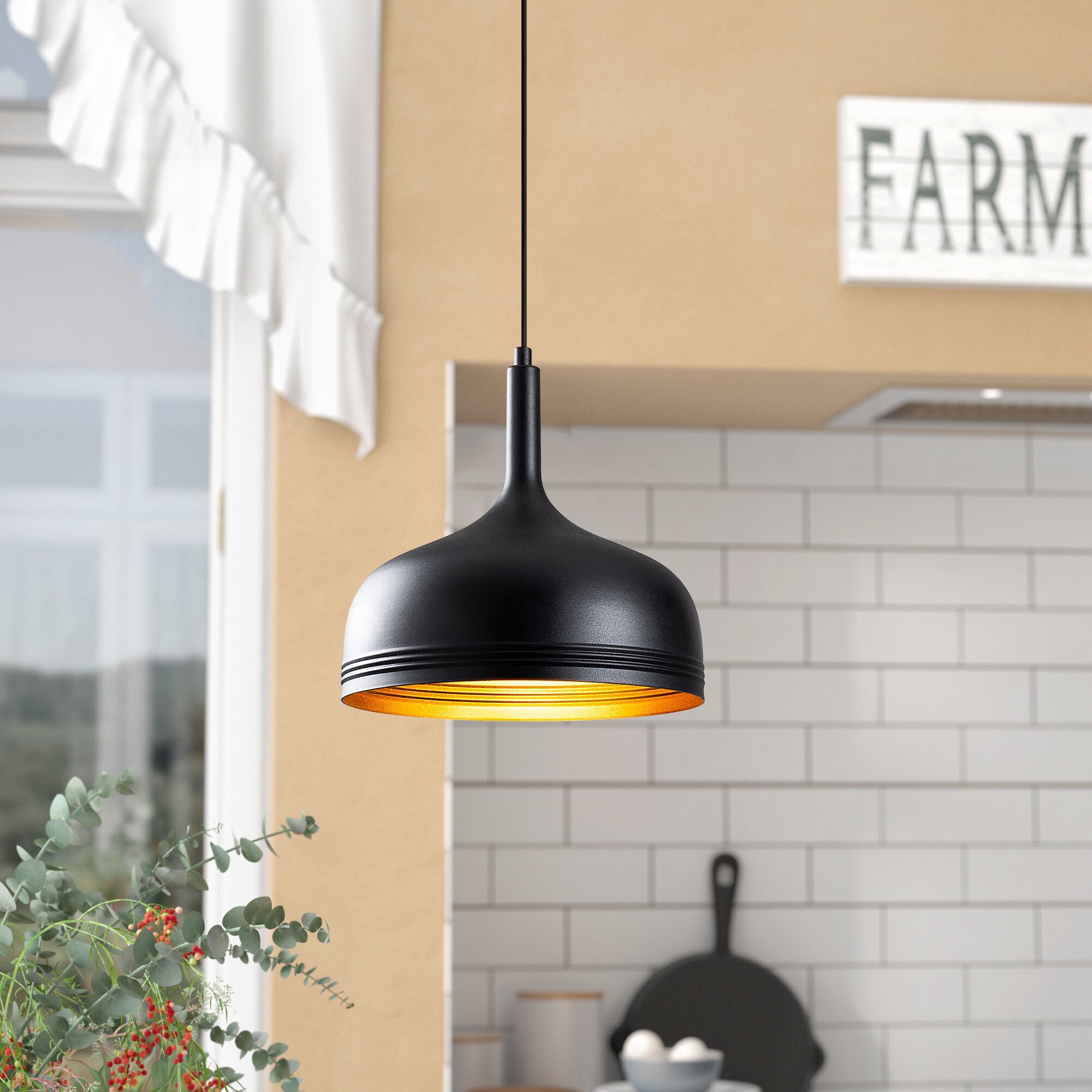 Candeeiro de Teto Industrial Escandinavo, Corpo em Metal Preto, 30 x 30 cm, Altura 126 cm, E27 máx. 40 W, Cabo de 90 cm | Iluminação Elegante para Espaços Modernos