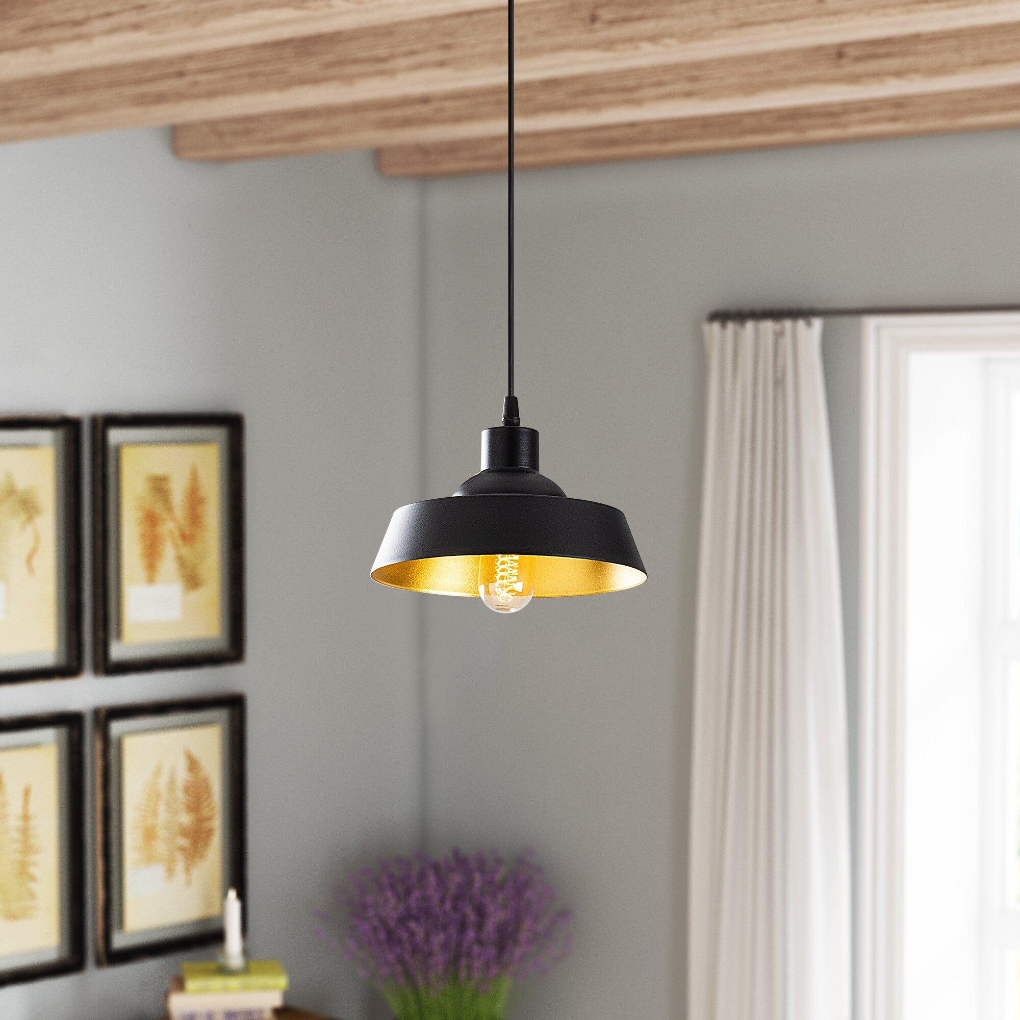 Candeeiro de Teto Industrial Escandinavo, Corpo em Metal Preto, 22 x 22 cm, Altura 107 cm, Soquete E27 Máx. 40 W, Cabo de 90 cm | Iluminação Elegante para Espaços Modernos