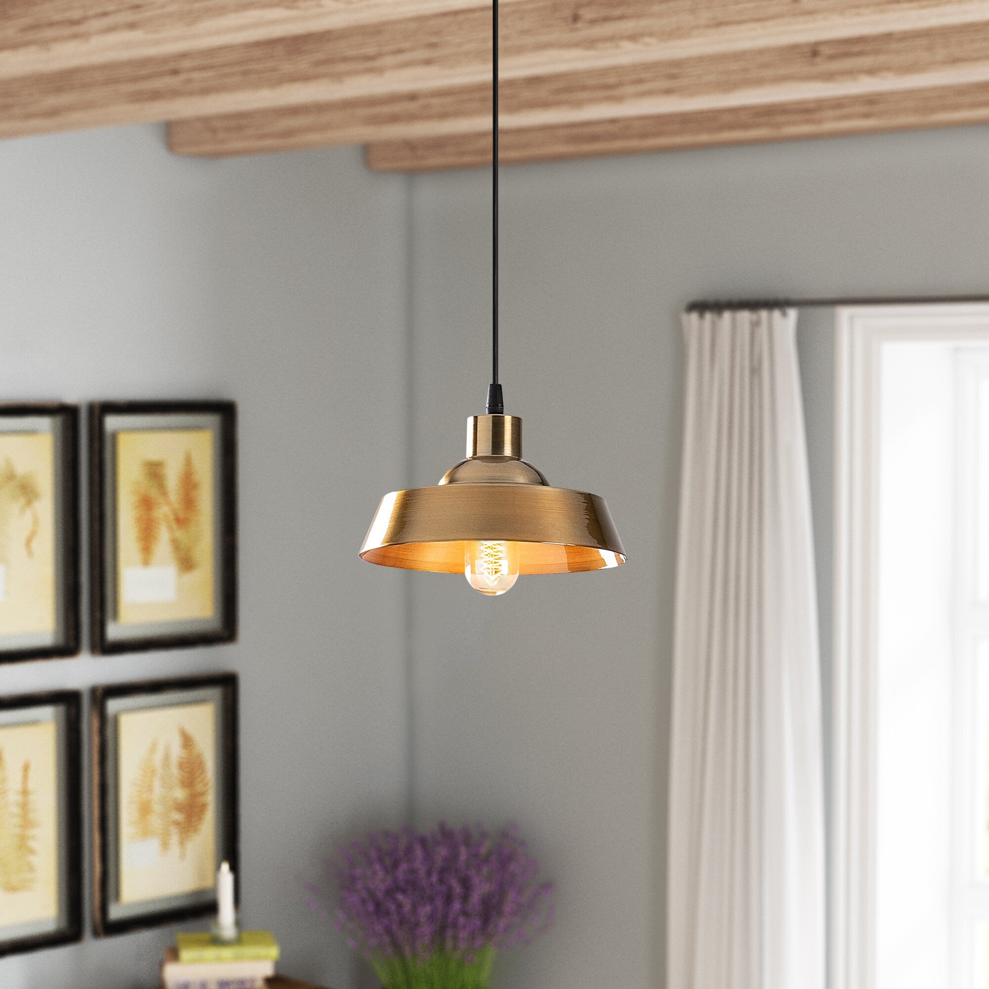 Candeeiro de Teto Escandinavo Glam, Corpo em Metal Dourado, 22 x 22 cm, Altura 107 cm, E27 máx. 40 W, Cabo de 90 cm | Iluminação Elegante para Espaços Modernos