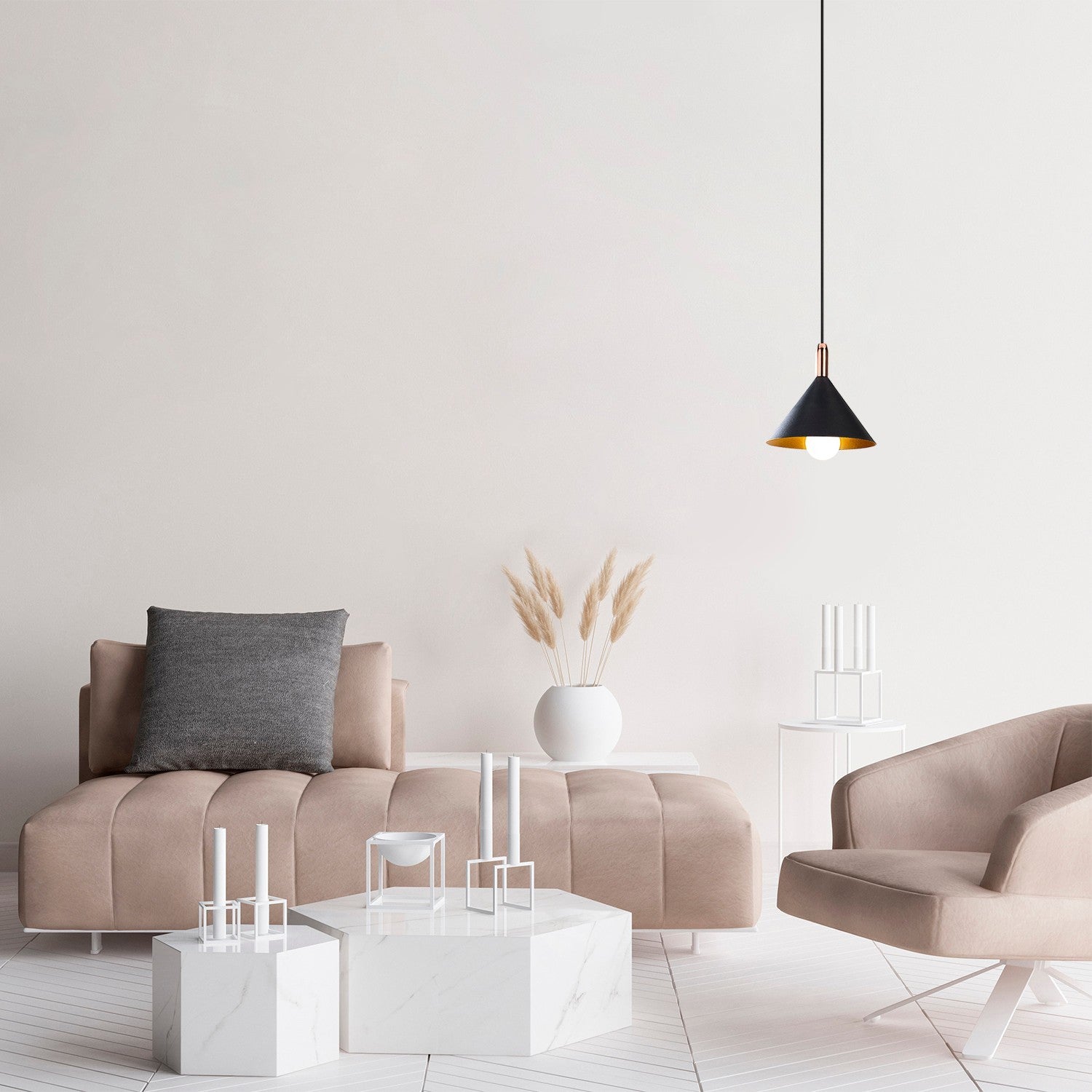 Candeeiro de Teto preto elegante, 19 x 19 cm, altura 114 cm | Corpo de metal, E27 máx. 40 W | Design escandinavo glamoroso, perfeito para interiores modernos